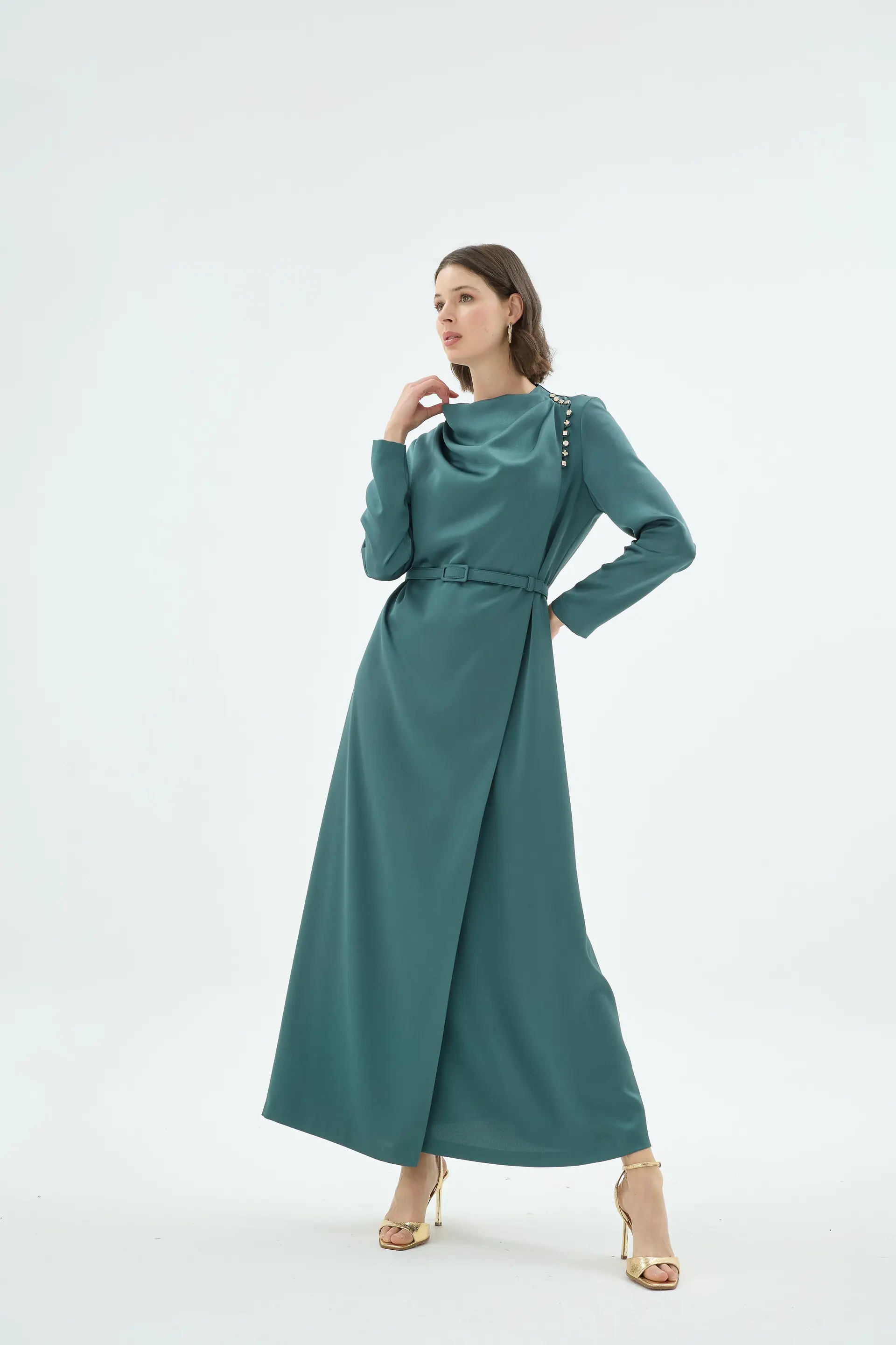 Natali Draped Dress – Emerald, photo 2