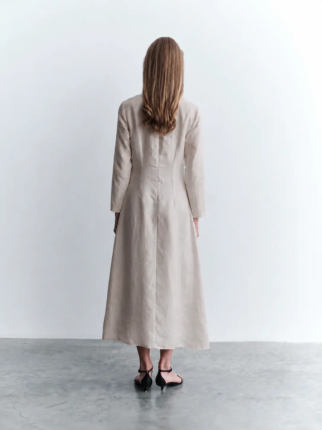 Front Seam Straight-Cut Dress – Beige, photo 2