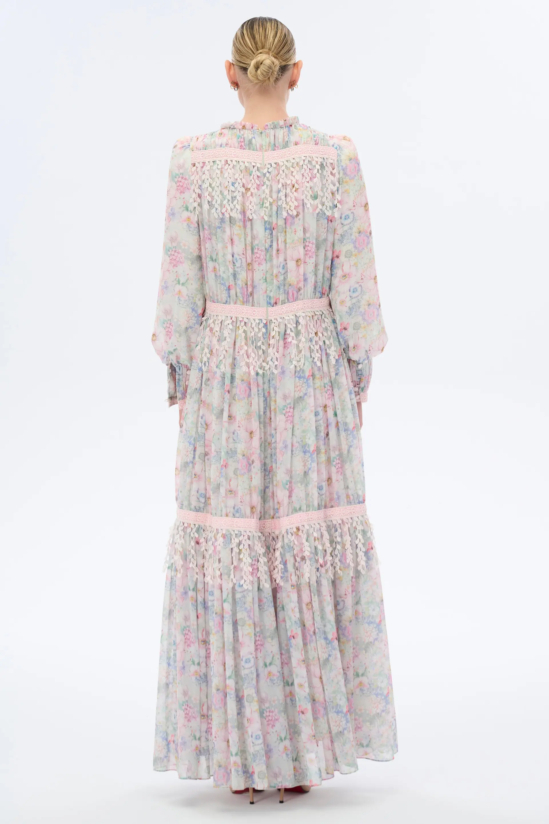 Lace-Trim Chiffon Maxi Dress – Pink, photo 4