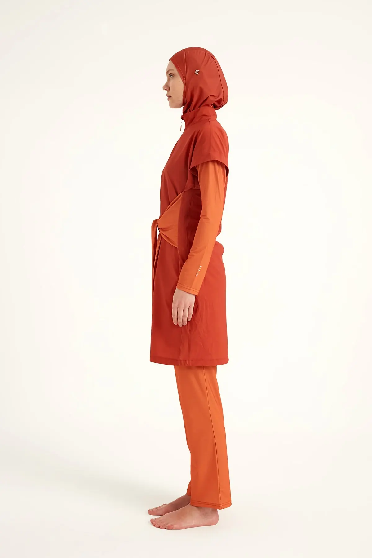 Full Coverage Islamic Swimsuit with Waist Tie - Orange, photo 6