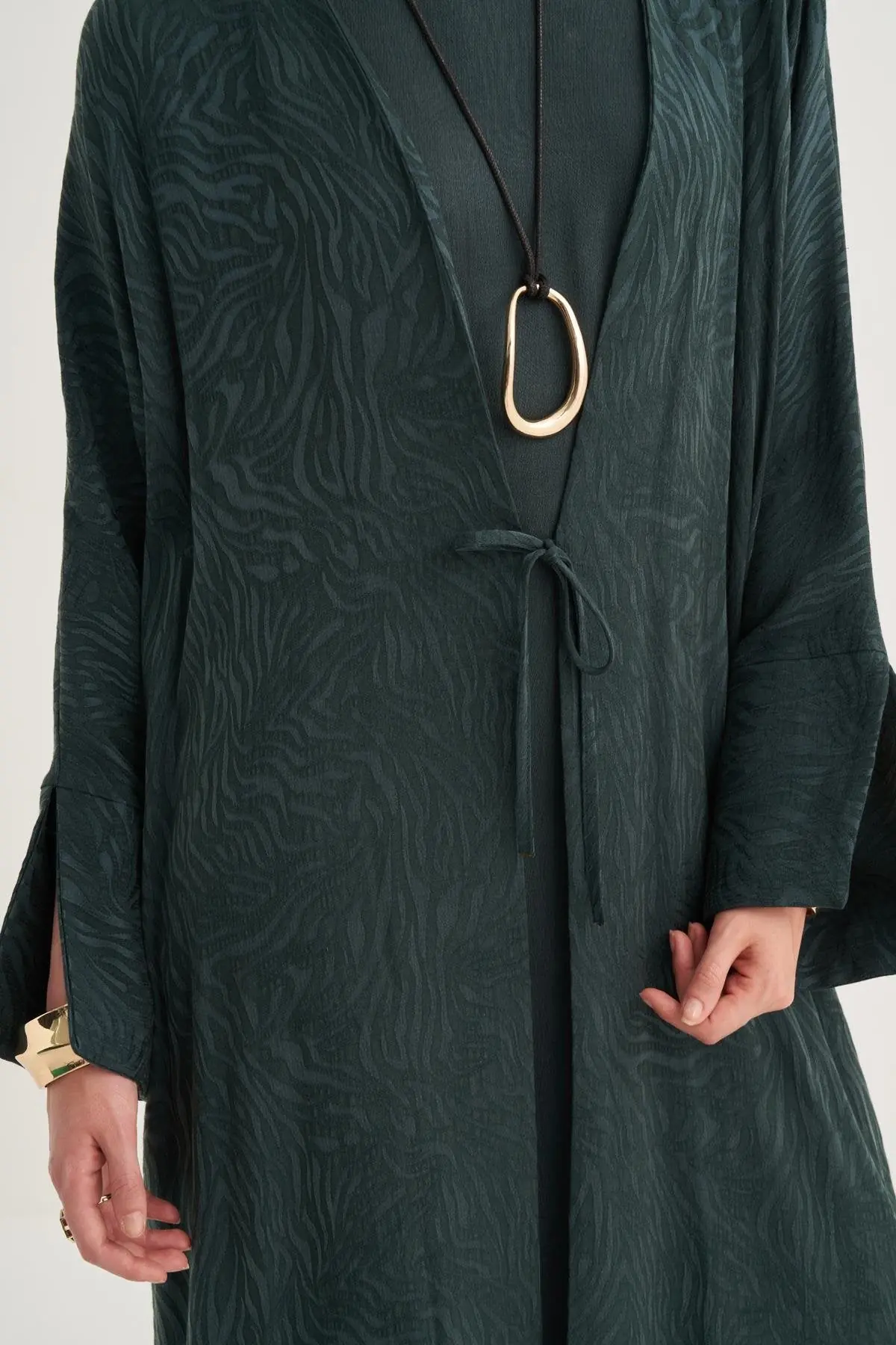Cupro Rozana 3-Piece Abaya Set - Emerald Green, photo 2