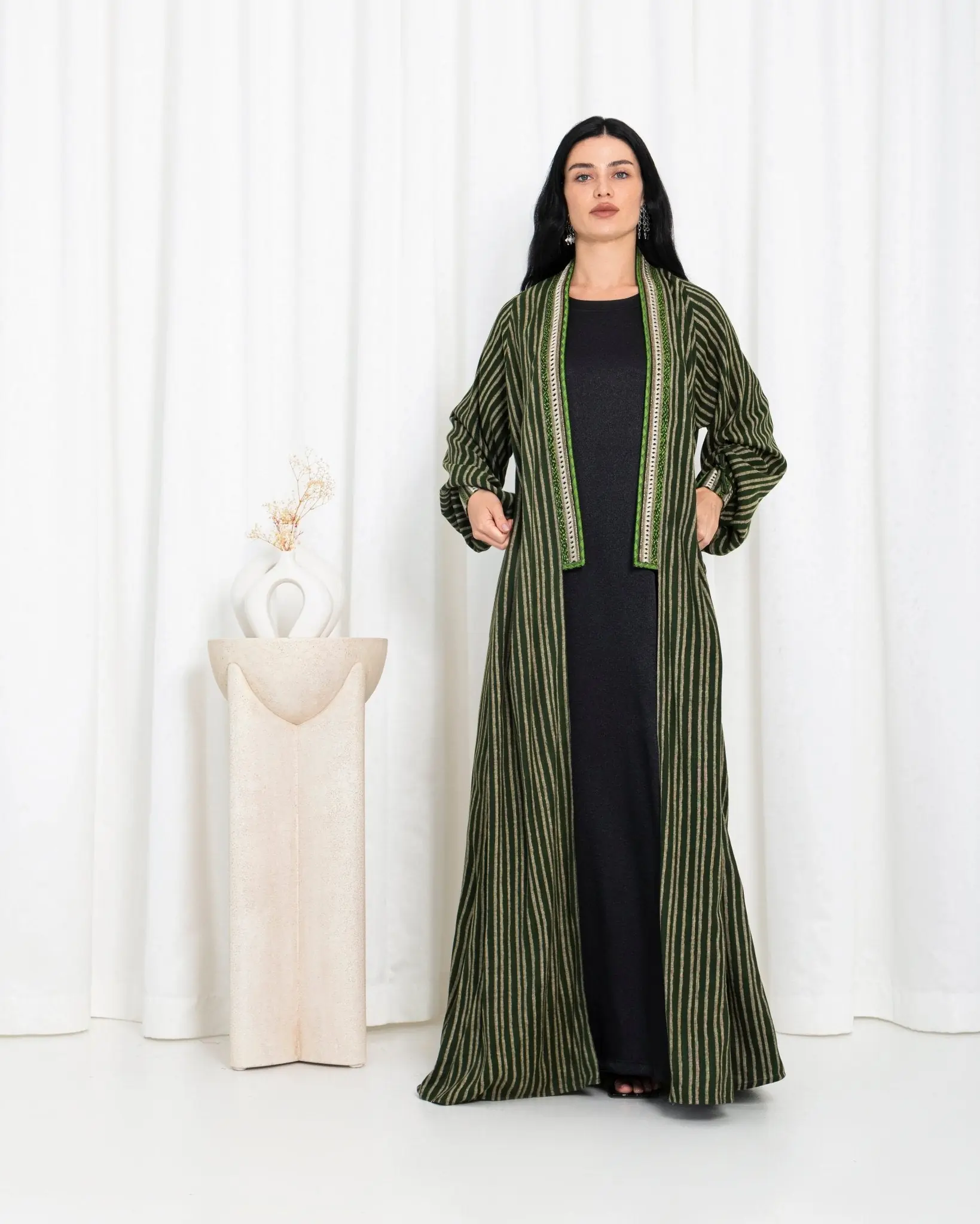 Green Stripe Kimono Abaya