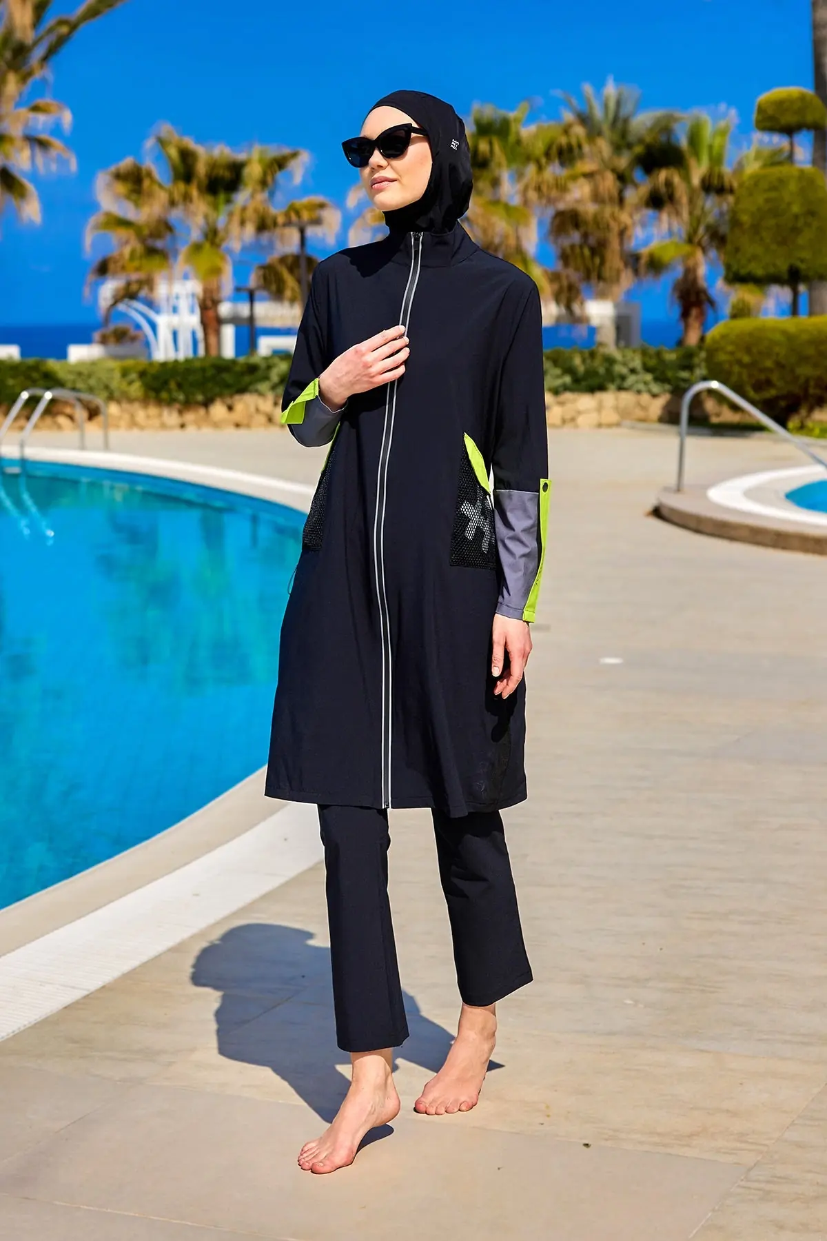 Black Full Coverage Modest Swimwear with Mesh Pocket – M2522, photo 4