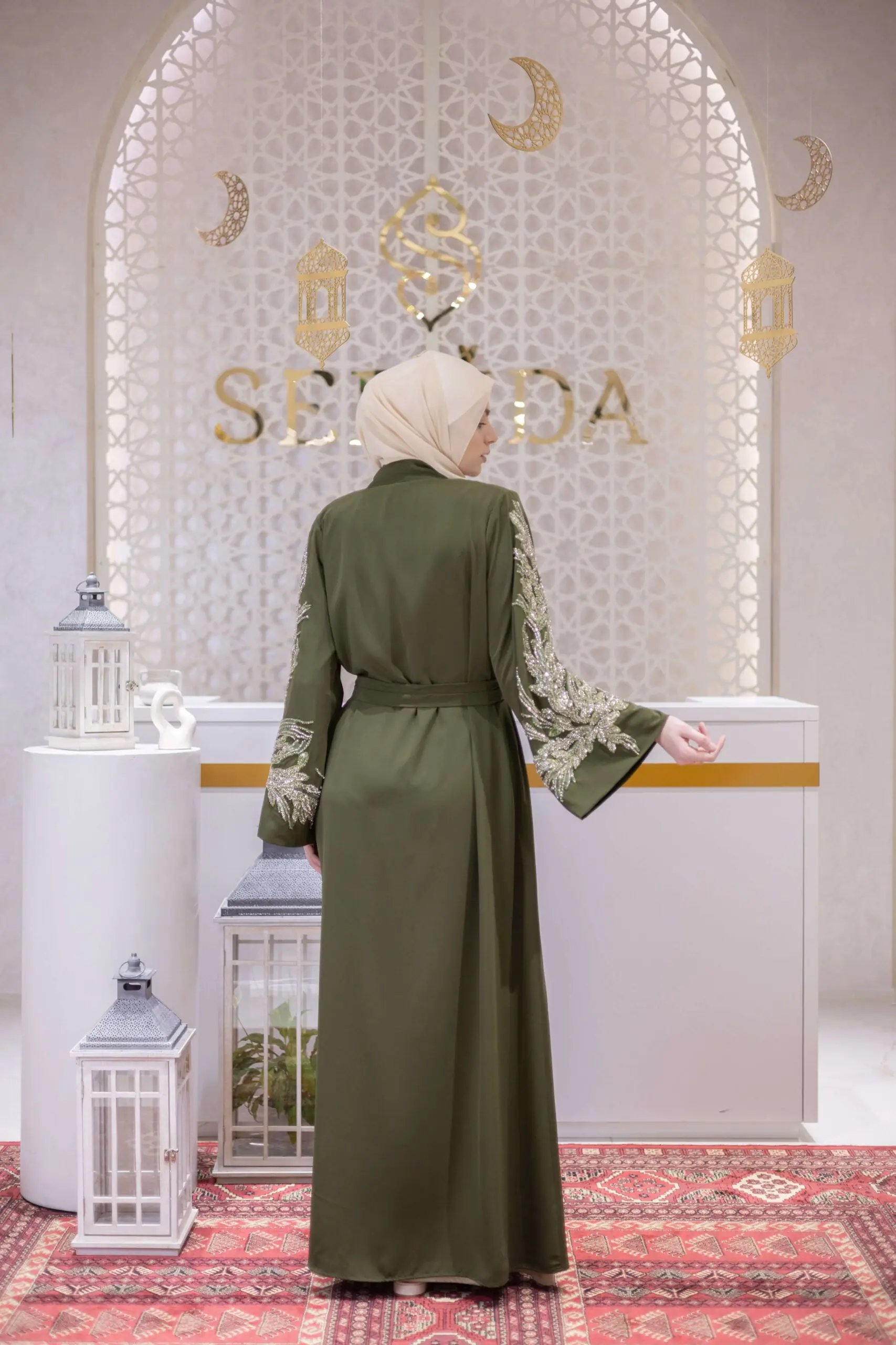 Majestic Whisper Embellished Abaya – Green, photo 6