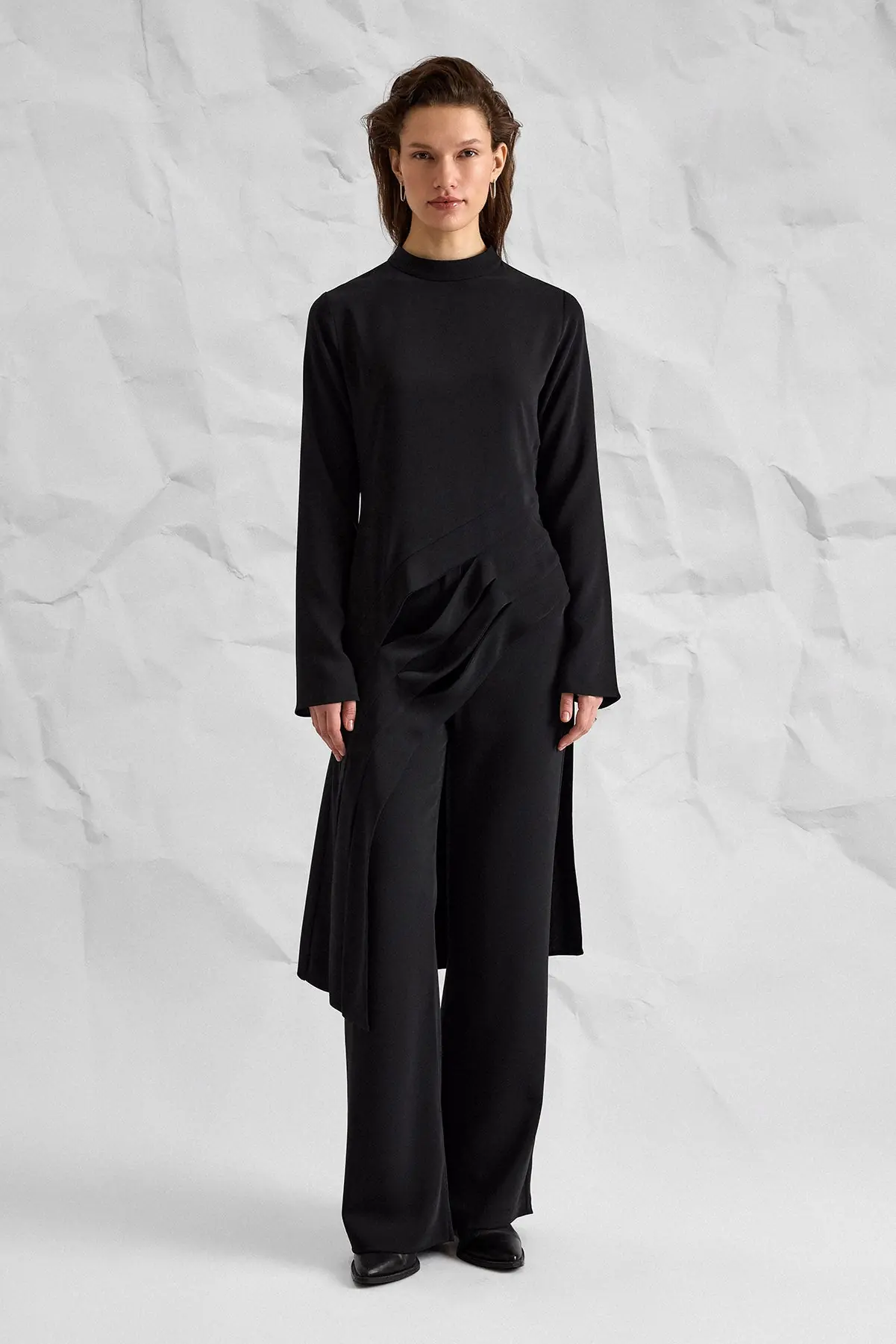 Majesté Atelier No. 03 Asymmetric Draped Tunic & Trouser Set - Black, photo 2