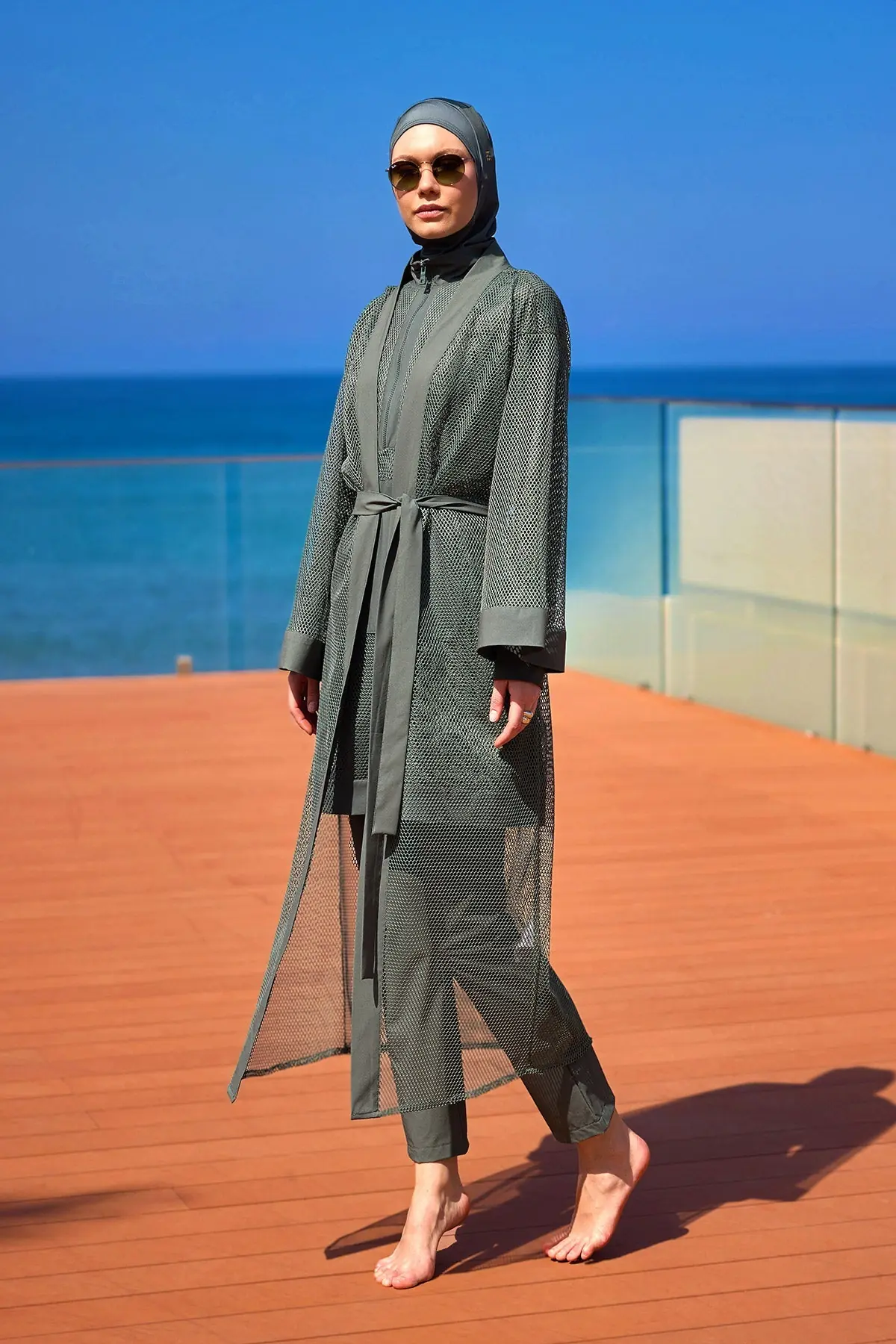 Khaki Full Coverage Mesh Kimono – Marina P2501-3, photo 2