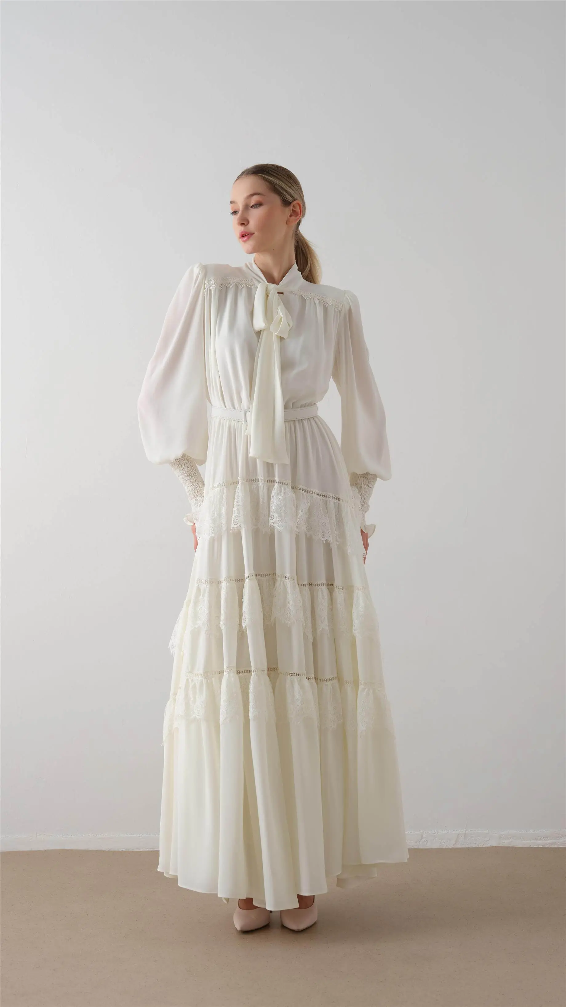 Tiered Lace Ruffle Long Dress - Ecru, photo 5