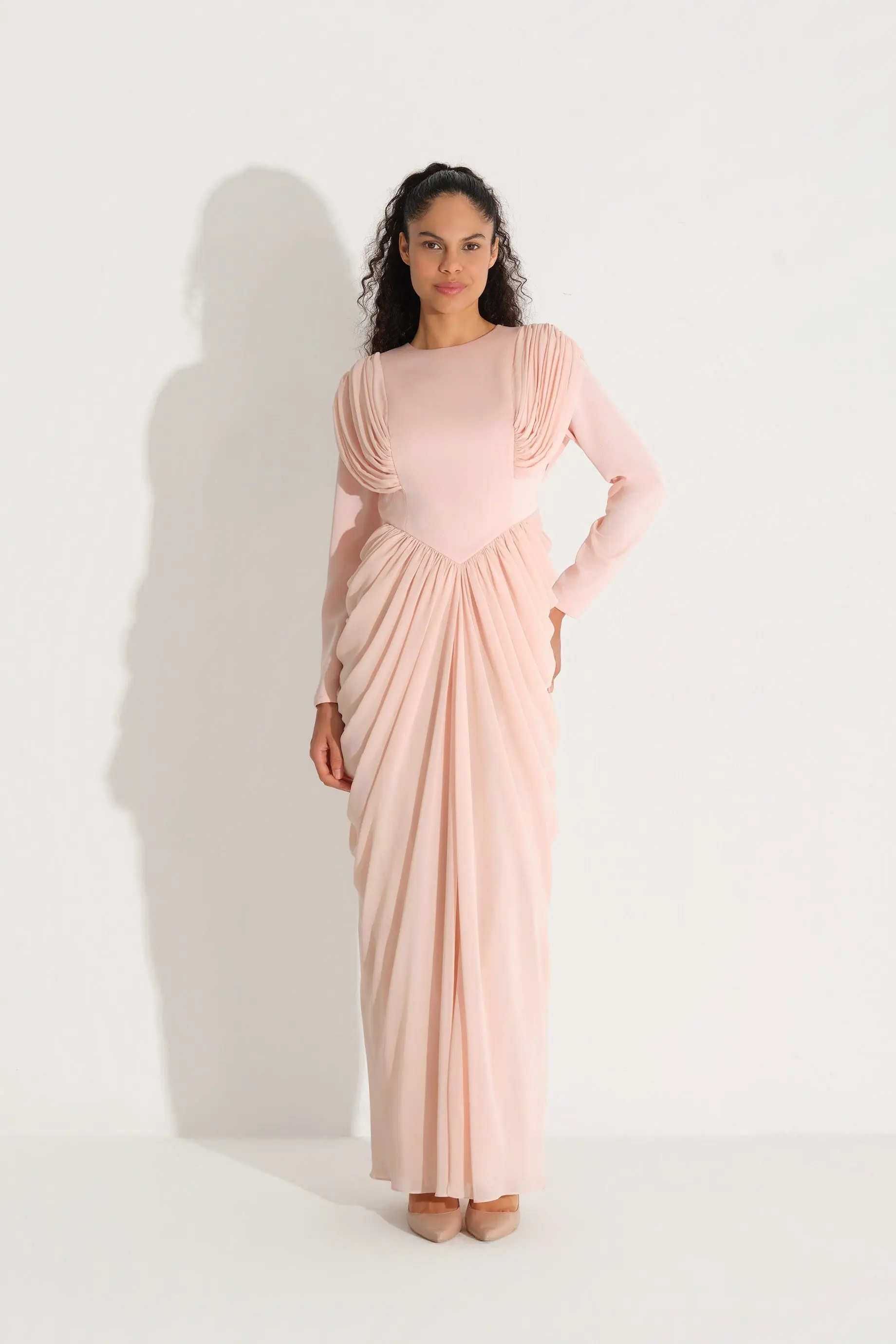 Chiffon Draped Corset-Detail Evening Dress, photo 1