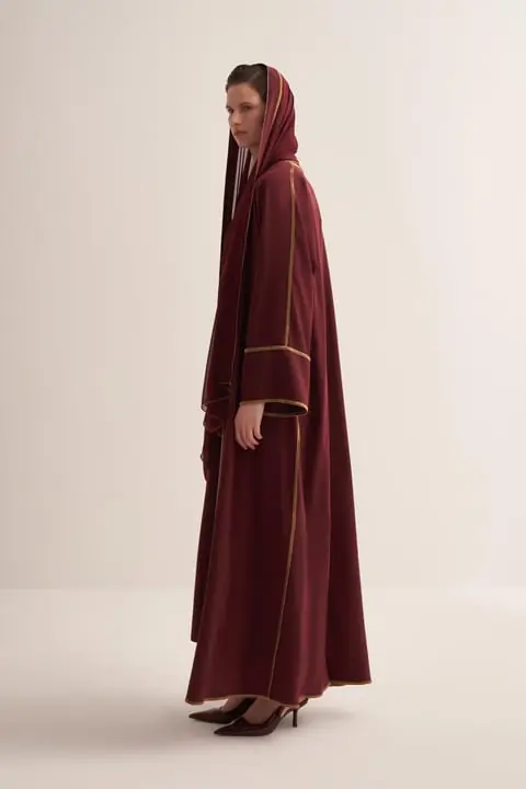 Line Abaya Dress Set - Burgundy, photo 3
