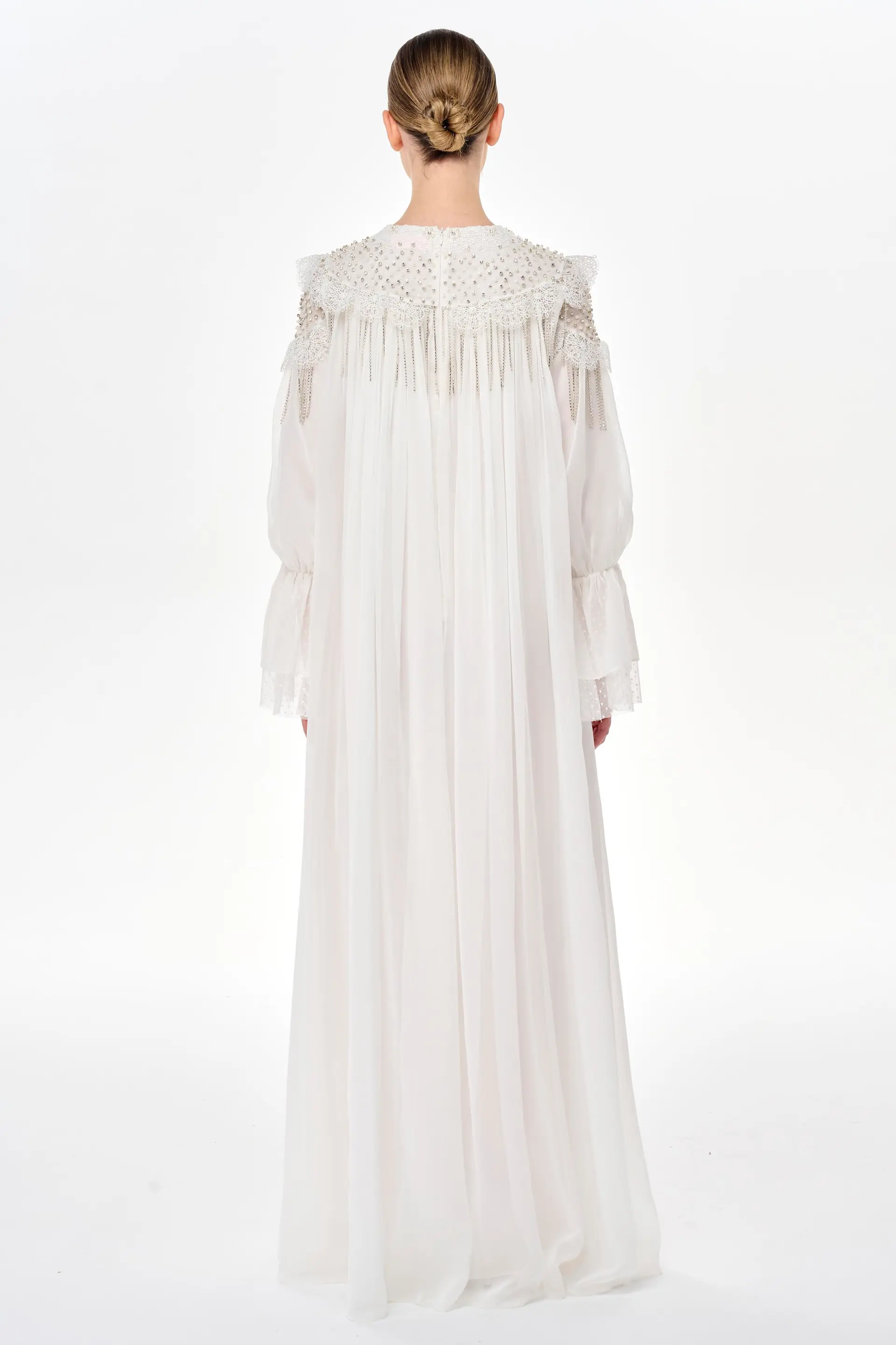 Embellished Oversized Chiffon Maxi Dress - White, photo 4
