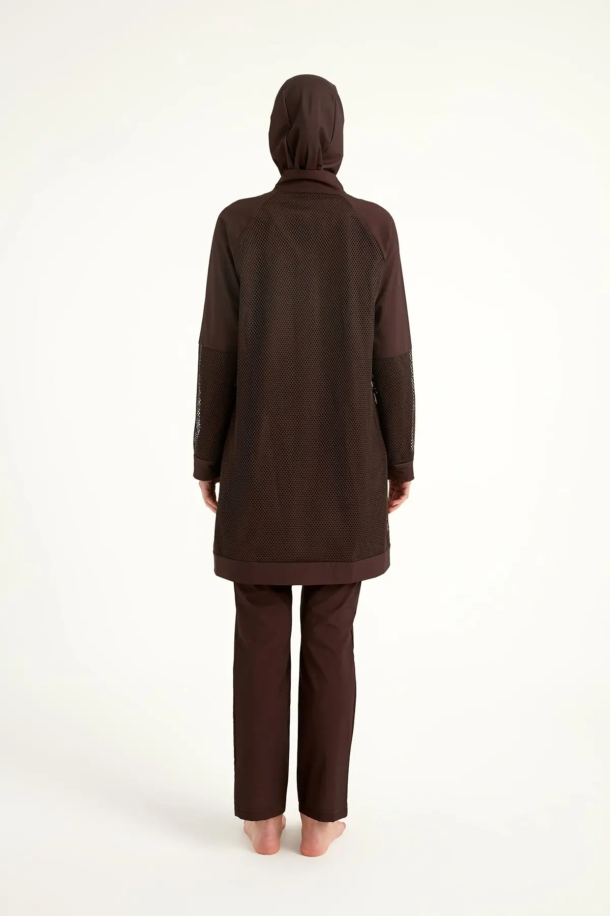 Full Coverage Tulle Detail Modest Swimwear Burkini Set - Brown, photo 7