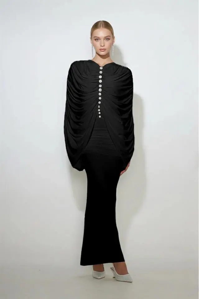 Nerelle Draped Dress — Black