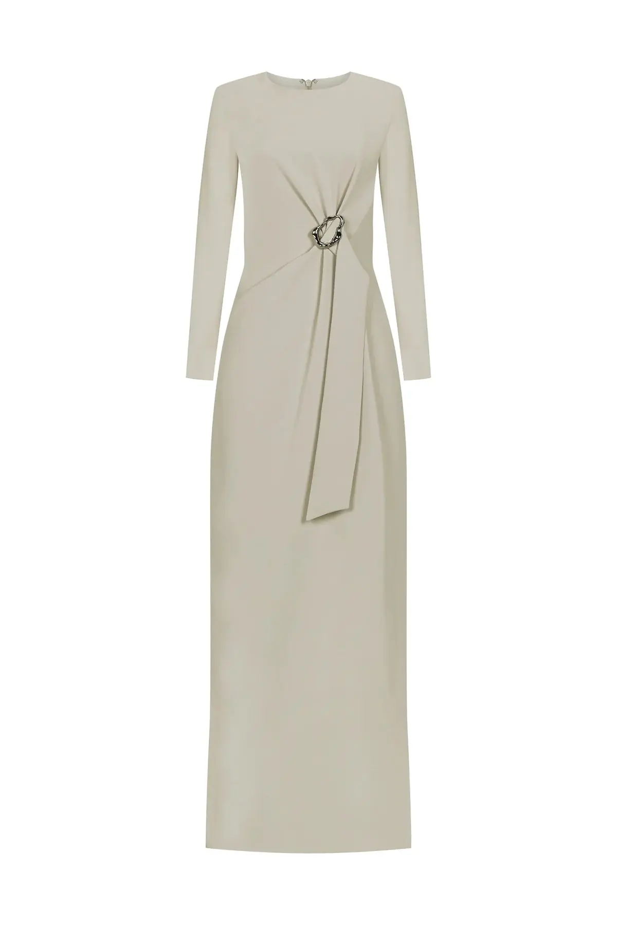 Draped Waist Evening Gown – Beige