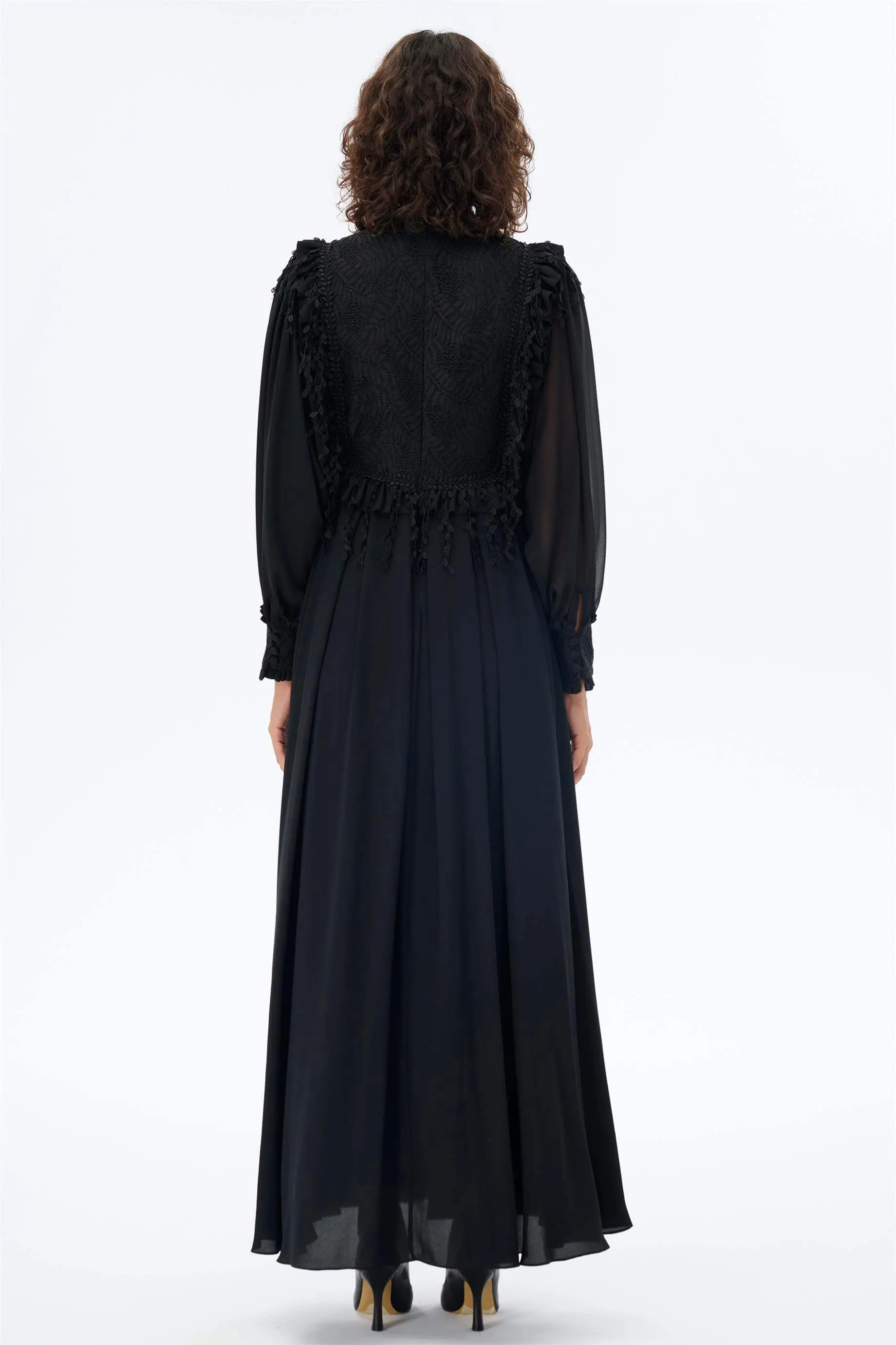 Leaf Detail Lace Bodice Maxi Dress – Black, photo 3