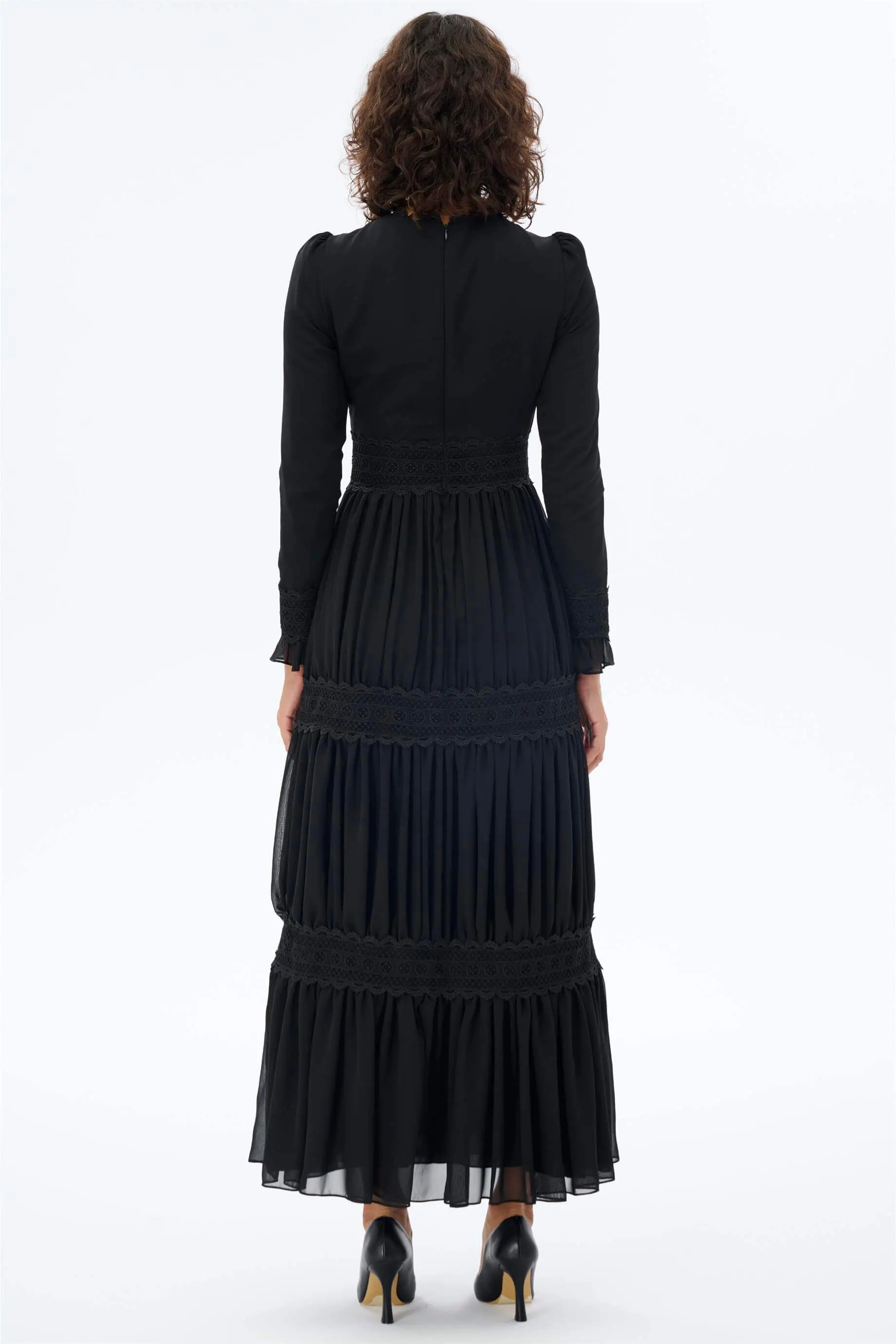 Lace Ruffle Tiered Maxi Dress – Black, photo 3