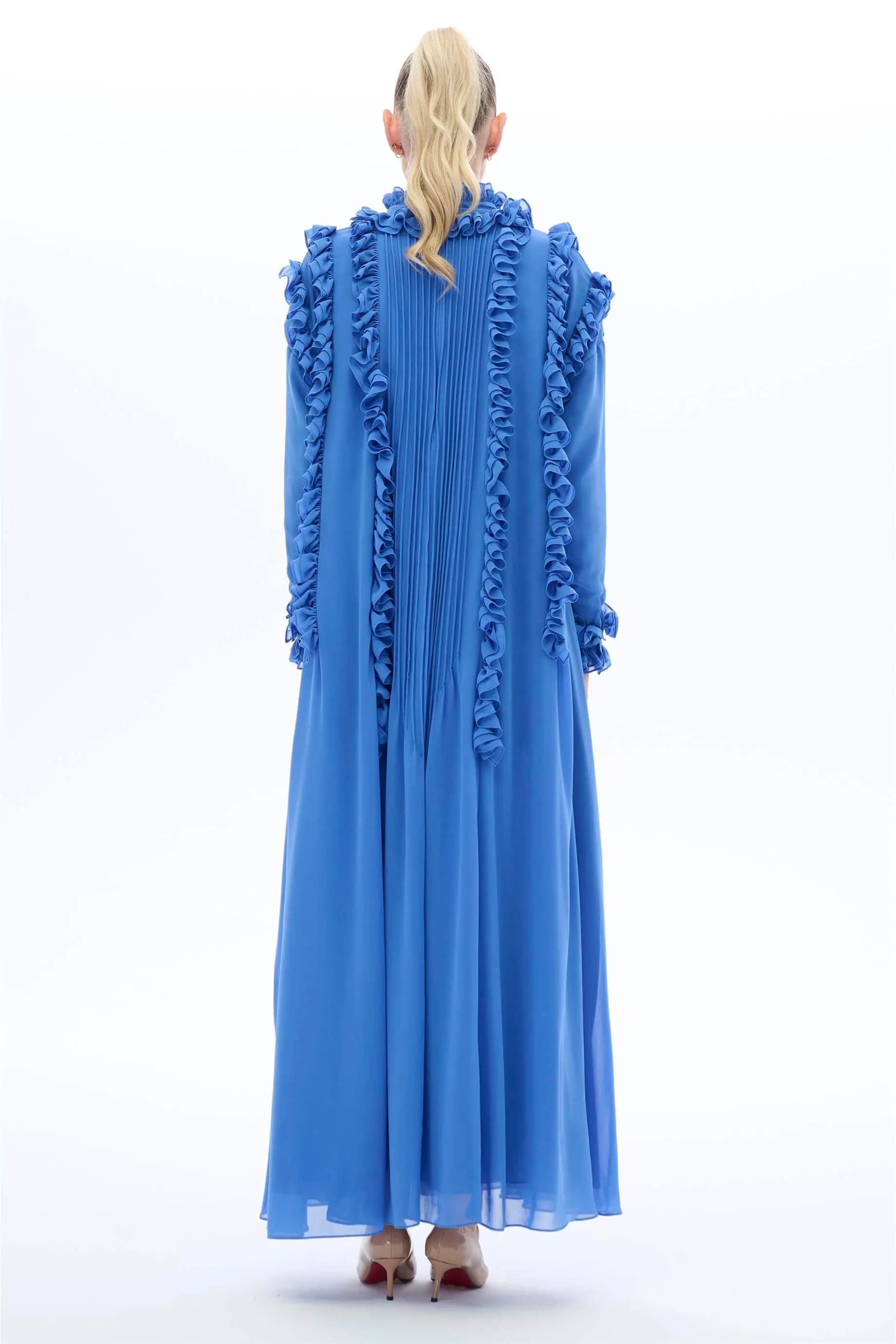 Pleated Ruffle Maxi Dress – Blue, photo 4