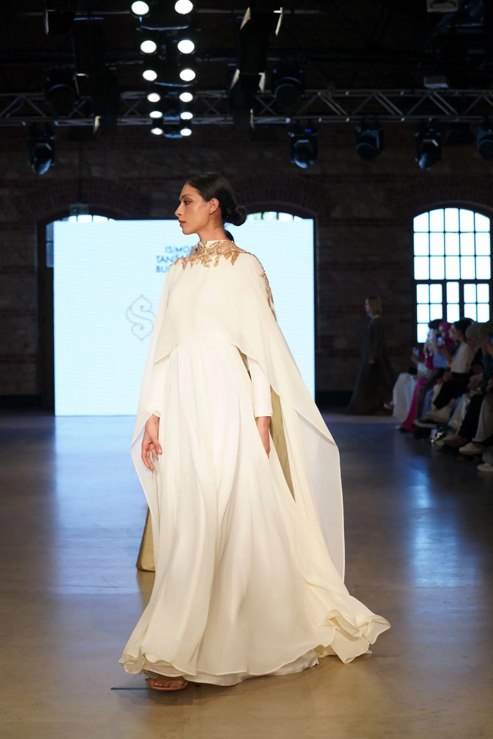 Hidden Strength Balcanian Embellished Cape Gown – White