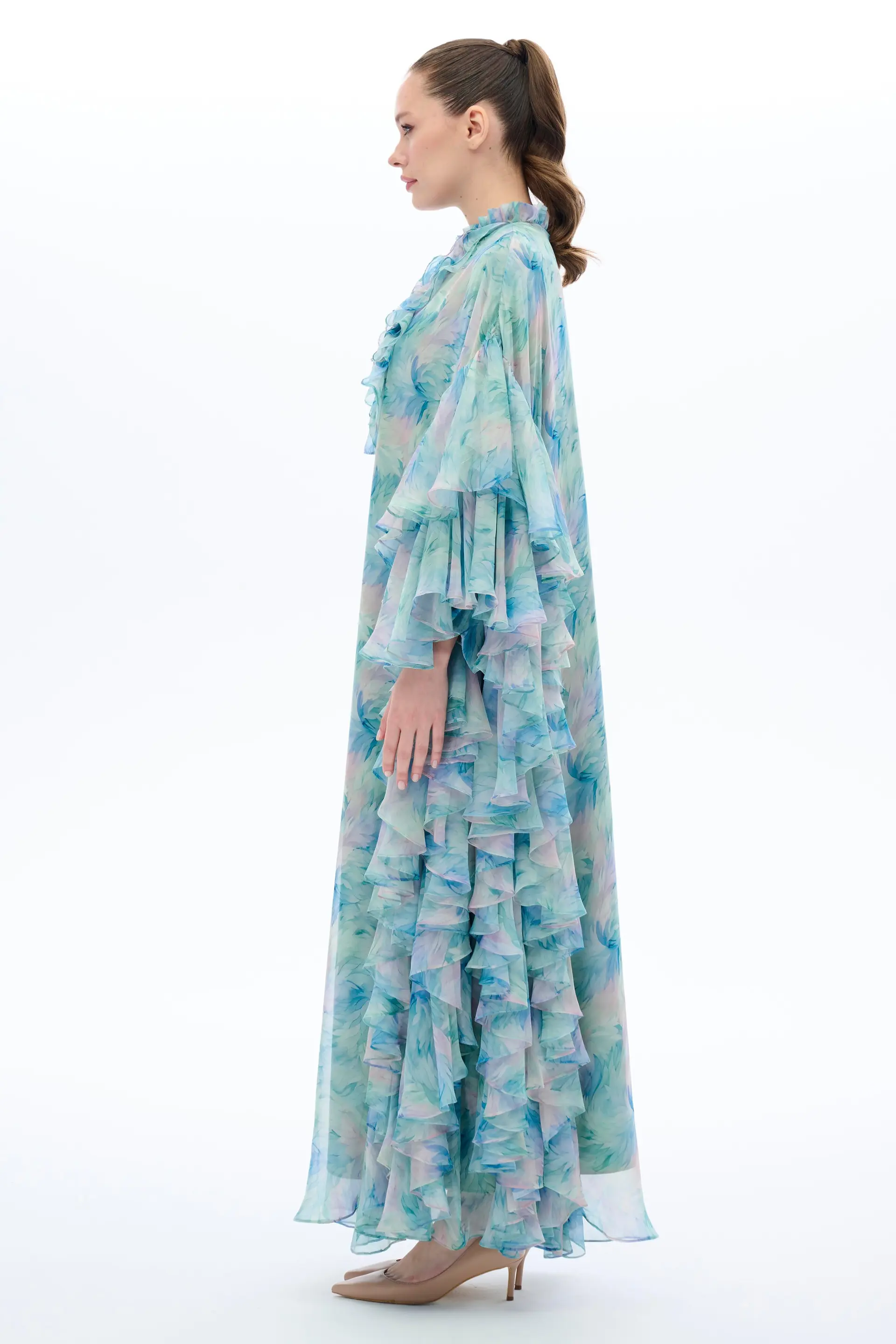 Ruffle-Sleeve Kaftan Dress – Mint, photo 3