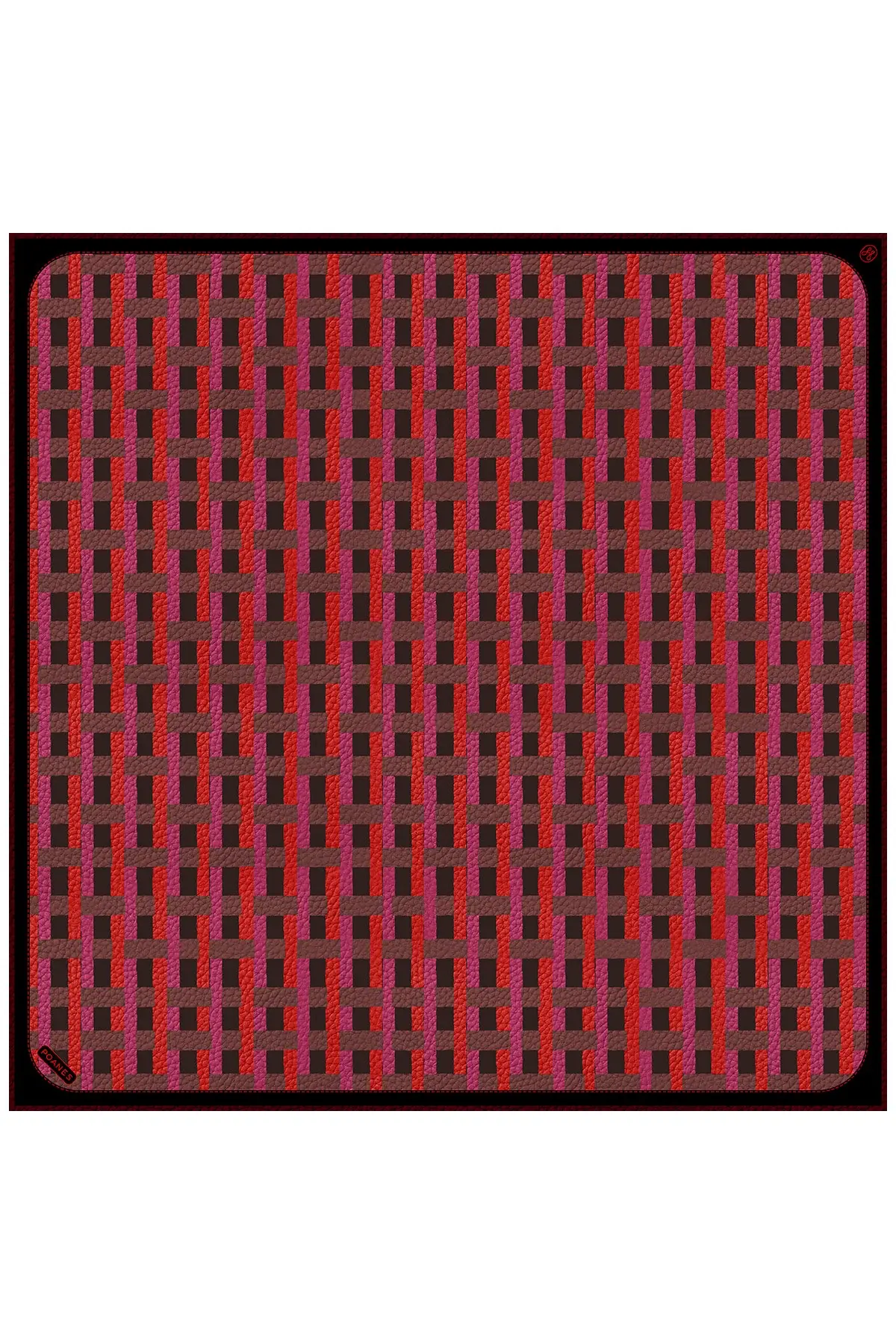 Leather Weave Print Twill Silk Scarf -Burgundy