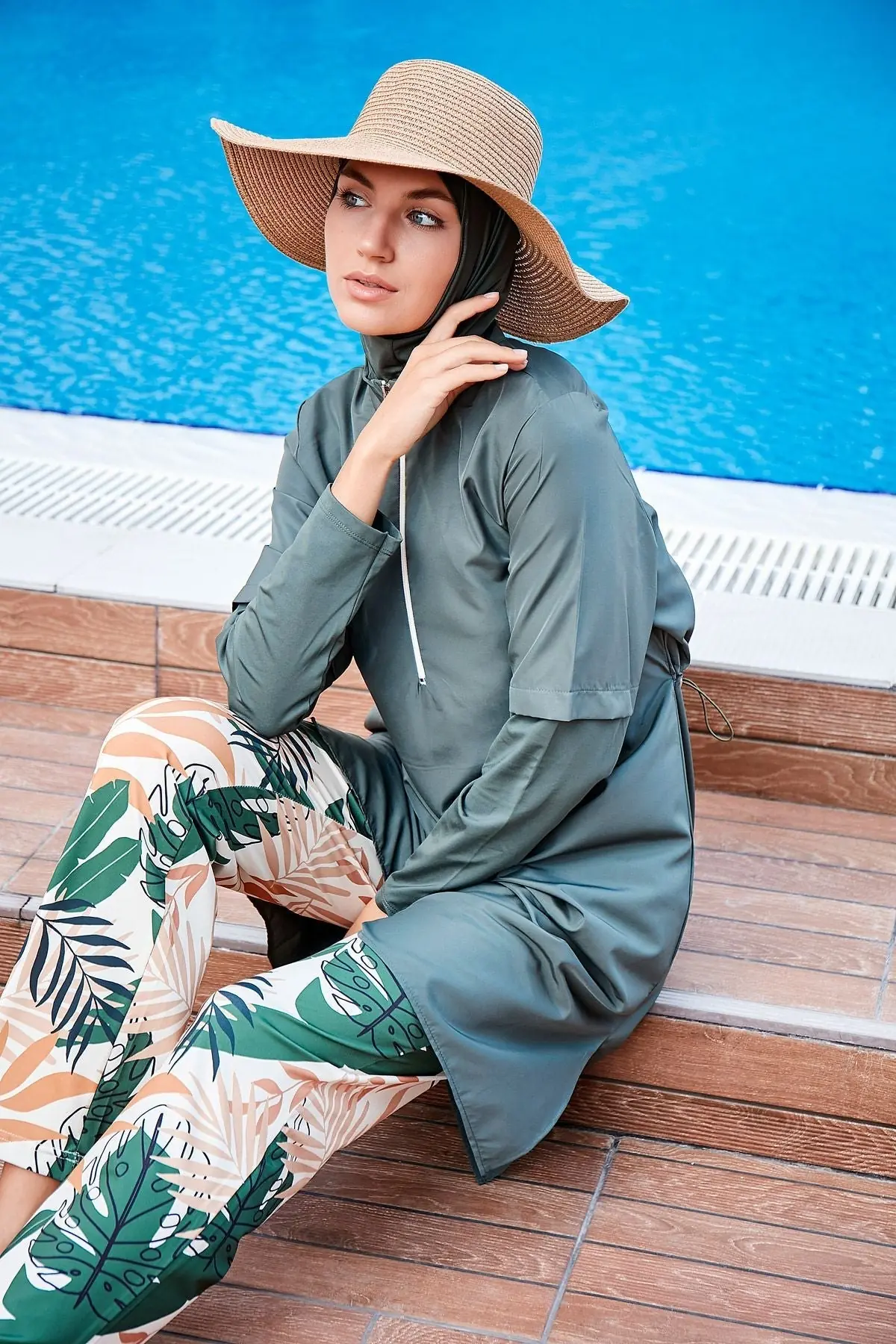 Woven Khaki Burkini Modest Swimwear M2261, photo 5