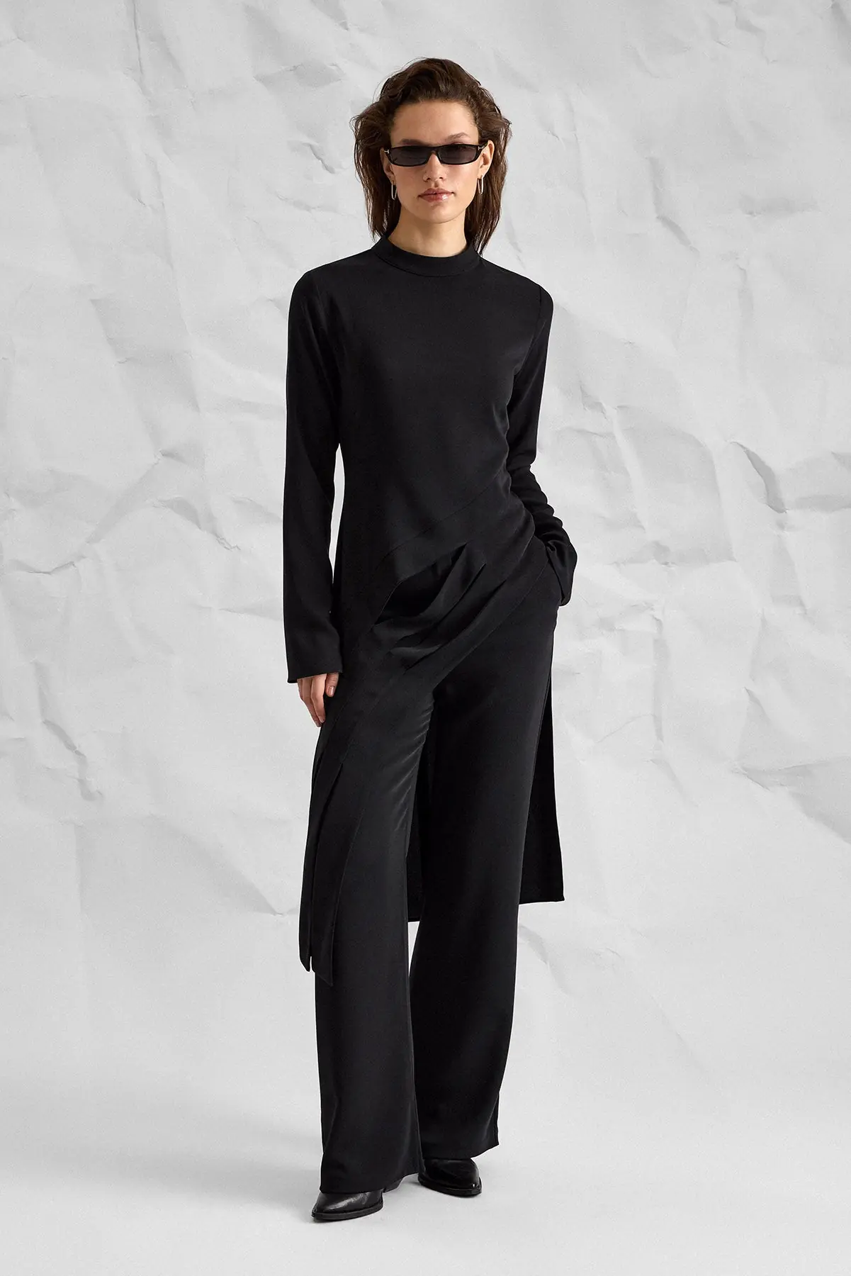 Majesté Atelier No. 03 Asymmetric Draped Tunic & Trouser Set - Black, photo 3