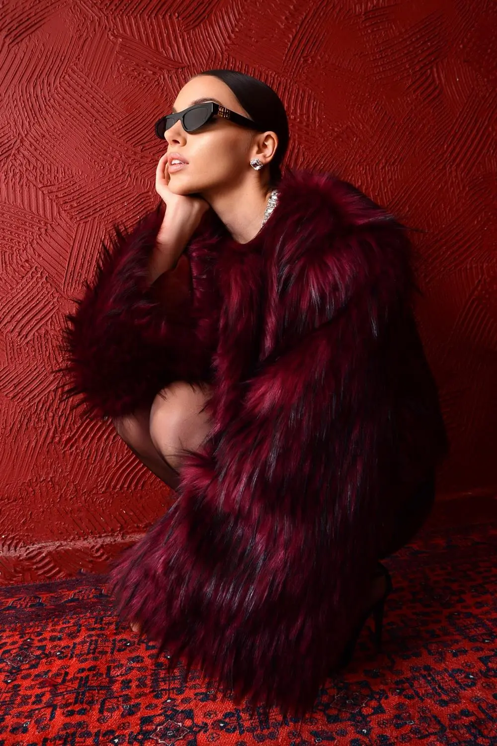 Cerise Fur-Detail Coat – Burgundy, photo 4