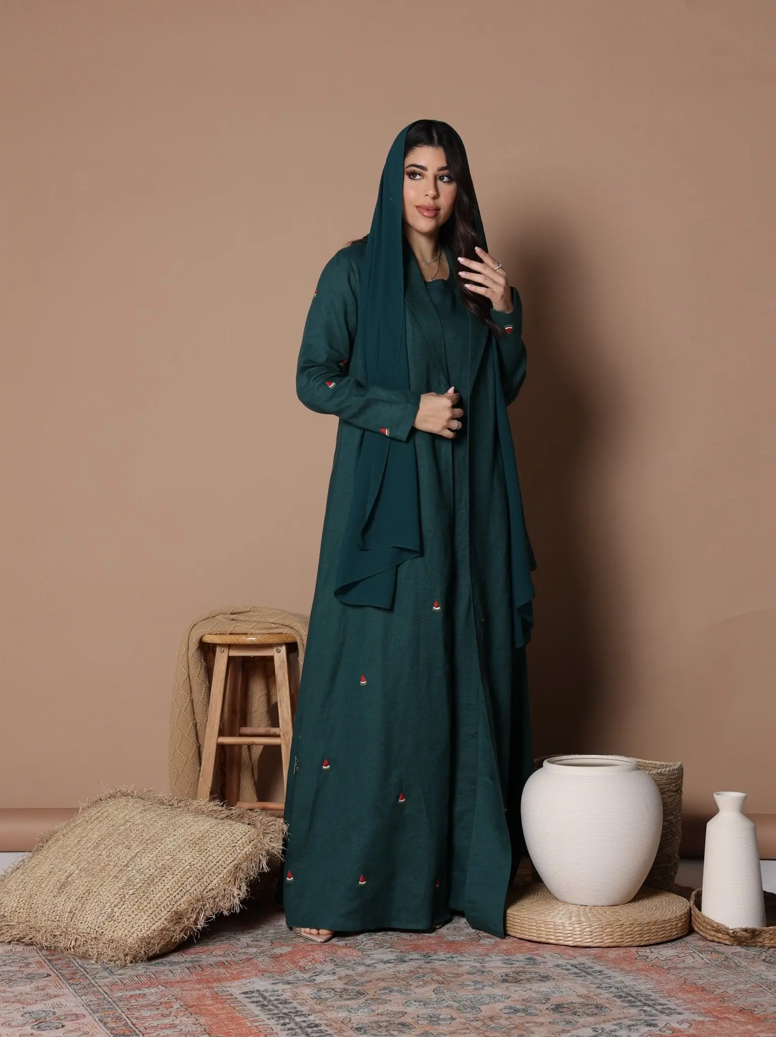 Watermelon Linen Abaya Green