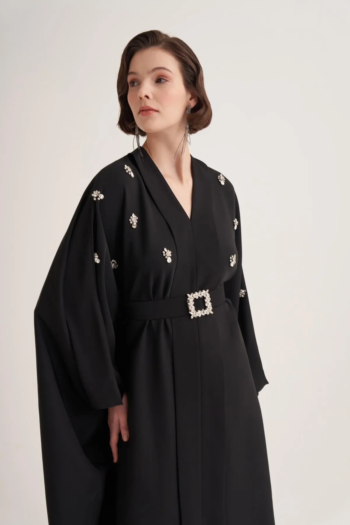 Selena Embellished Belted Evening Kaftan – Black, photo 2
