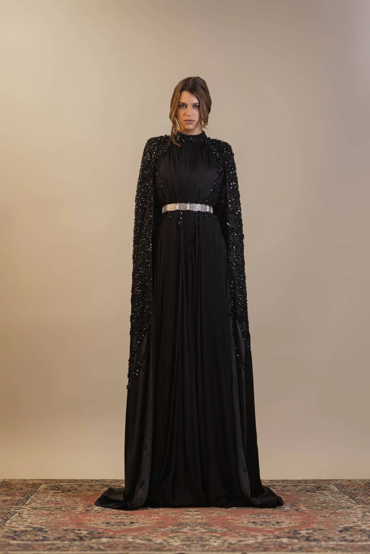 Moonlit Gem Embellished Silk Gown – Black, photo 4