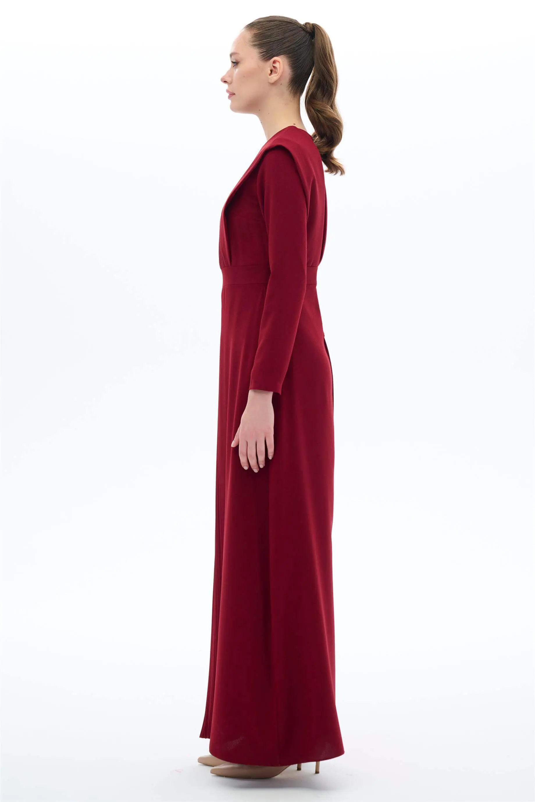 BORDO PİLELİ ELBİSE Bordo, photo 3
