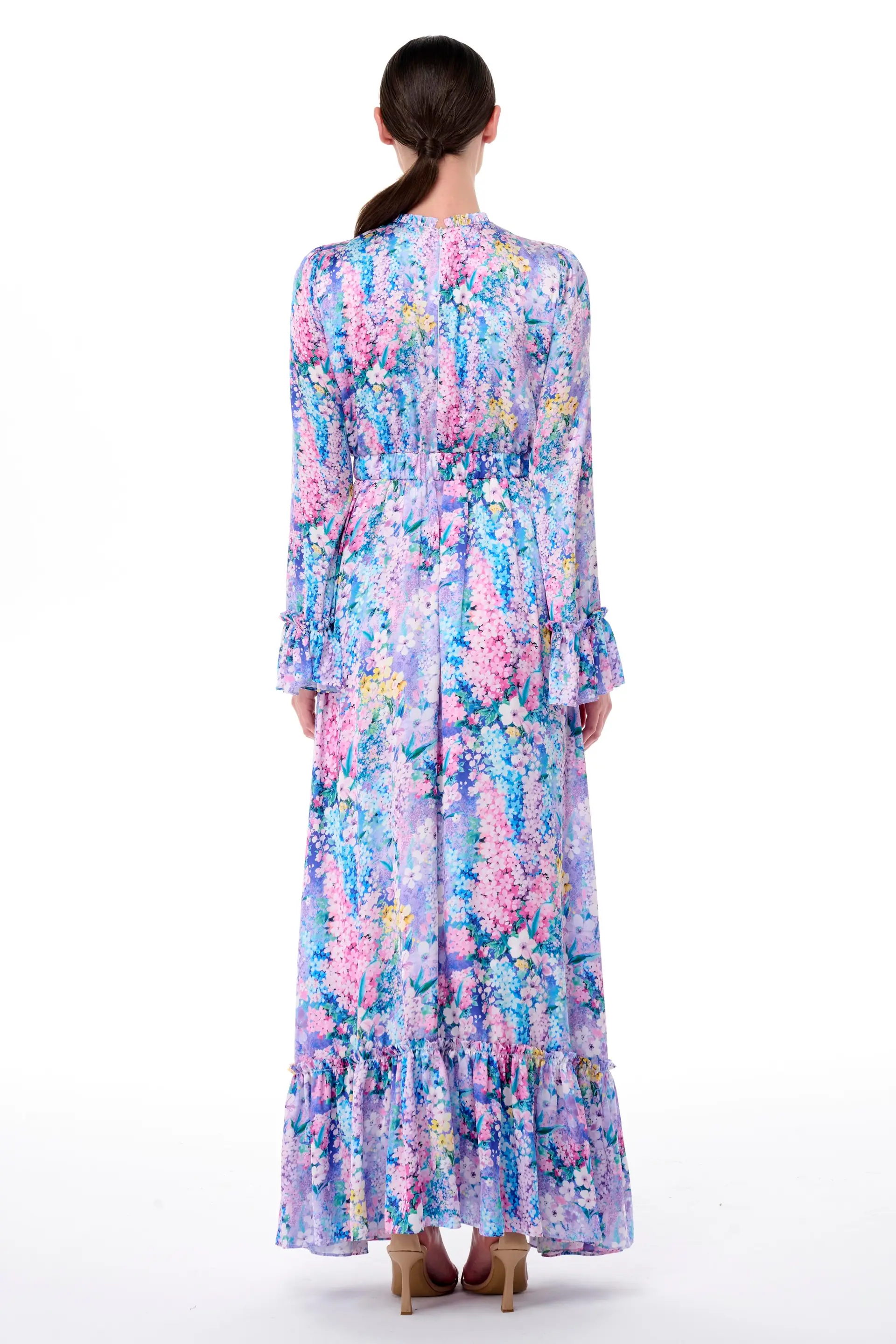 Gathered Neck & Cuff Floral Maxi Dress – Lilac, photo 4