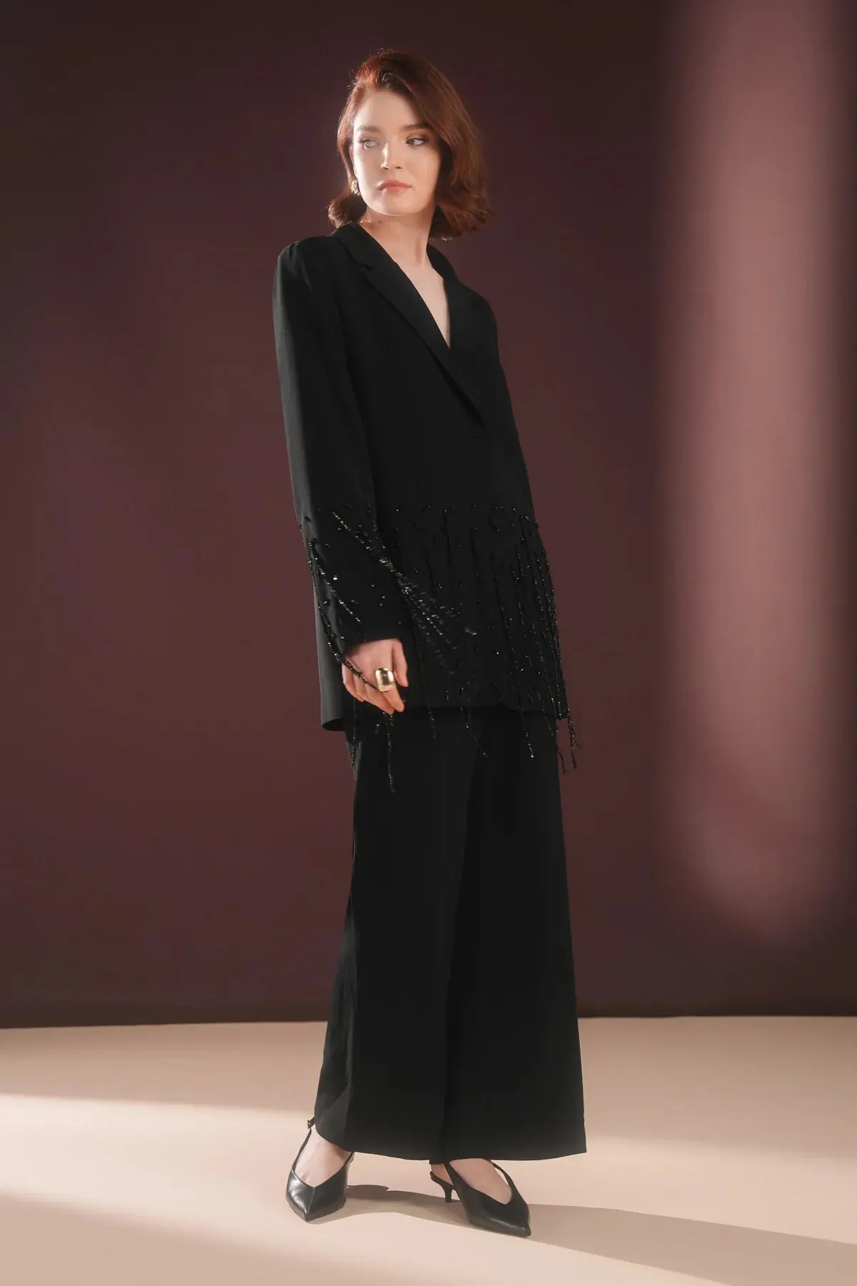 Morvella Embellished Fringe Suit – Black, photo 5
