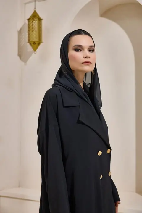 Crepe Trench Abaya - Black, photo 3