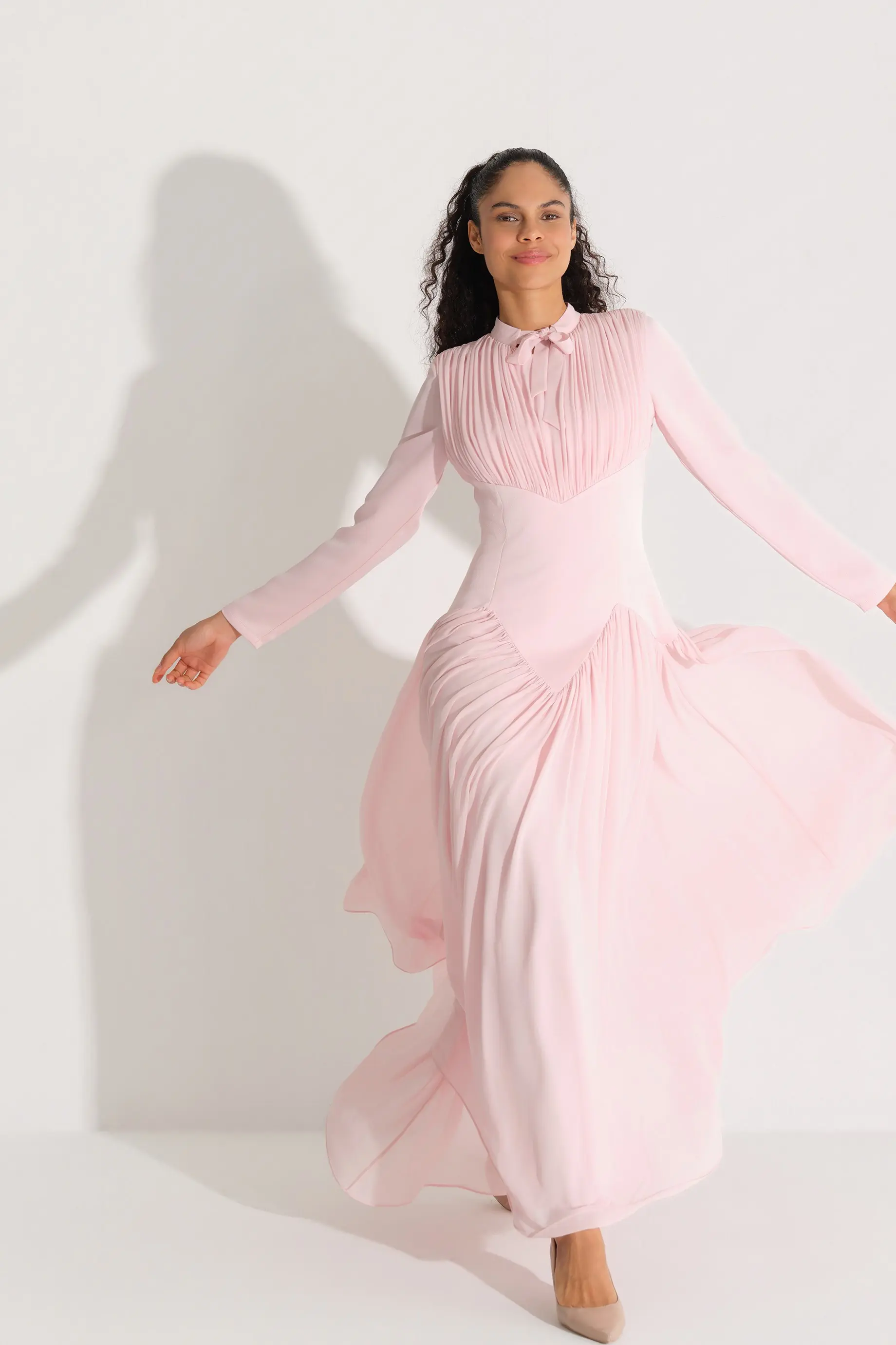 BEL FORMU KORSE GÖRÜNÜMLÜ KREP ELBİSE Pembe, photo 4