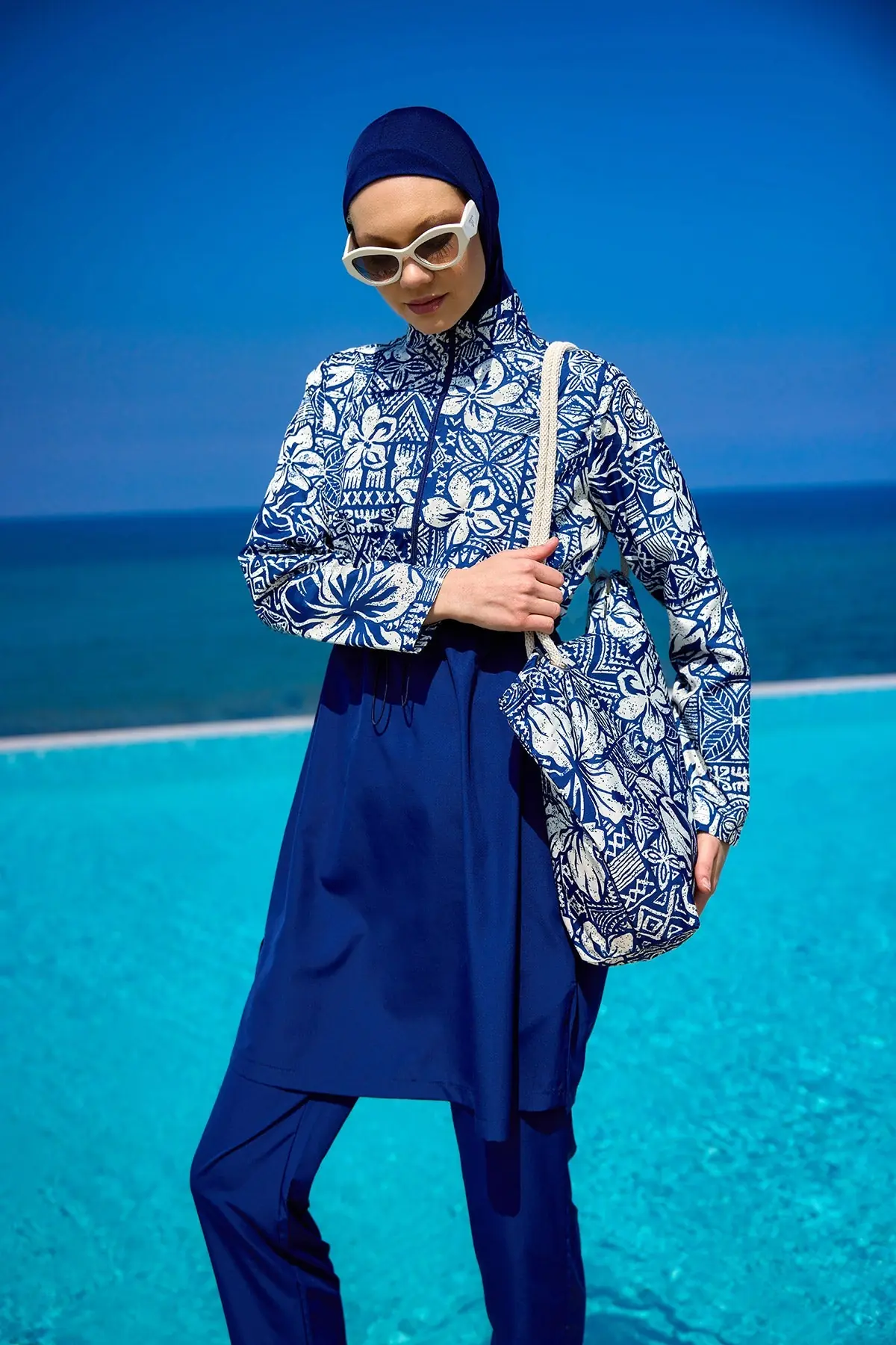 Navy Full Coverage Modest Swimwear Set - Blue