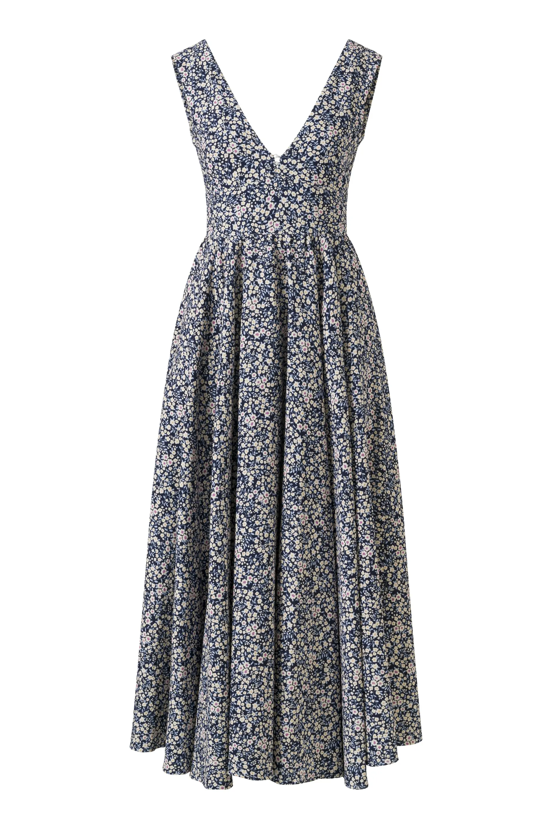 Harlow Navy-Yellow Small Floral Print Dress - Premium Cotton