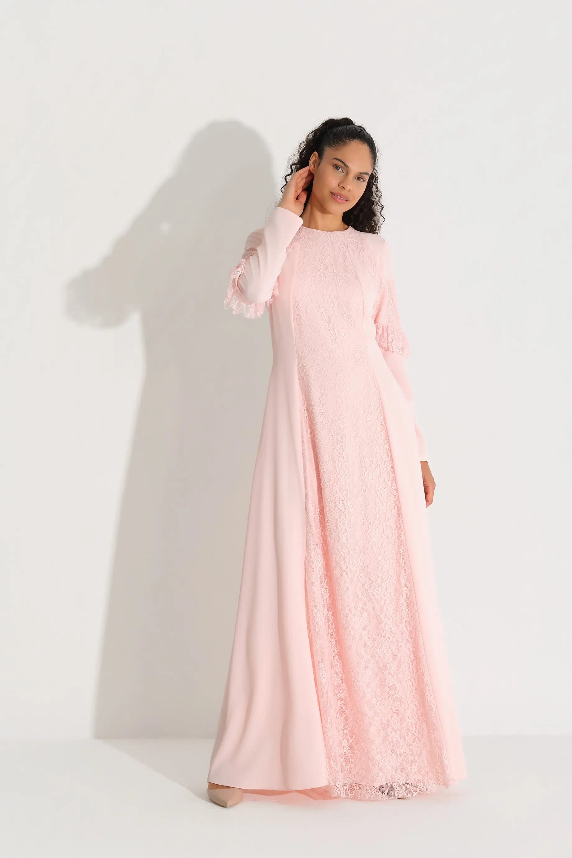 Lace Panel Crepe Dress – Pink, photo 2