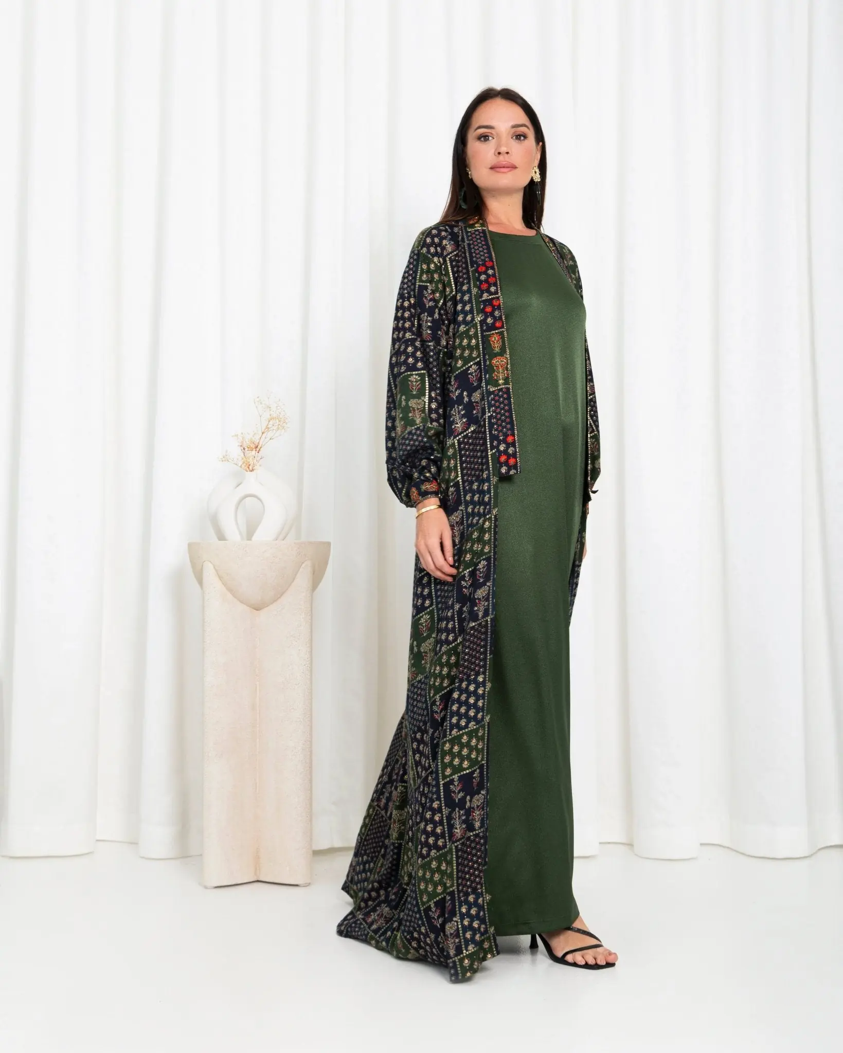 Green Floral Check Kimono Abaya, photo 2