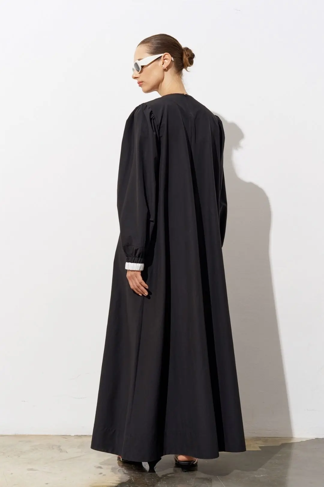 Alya Balloon-Sleeve Poplin Maxi Dress – Black, photo 2