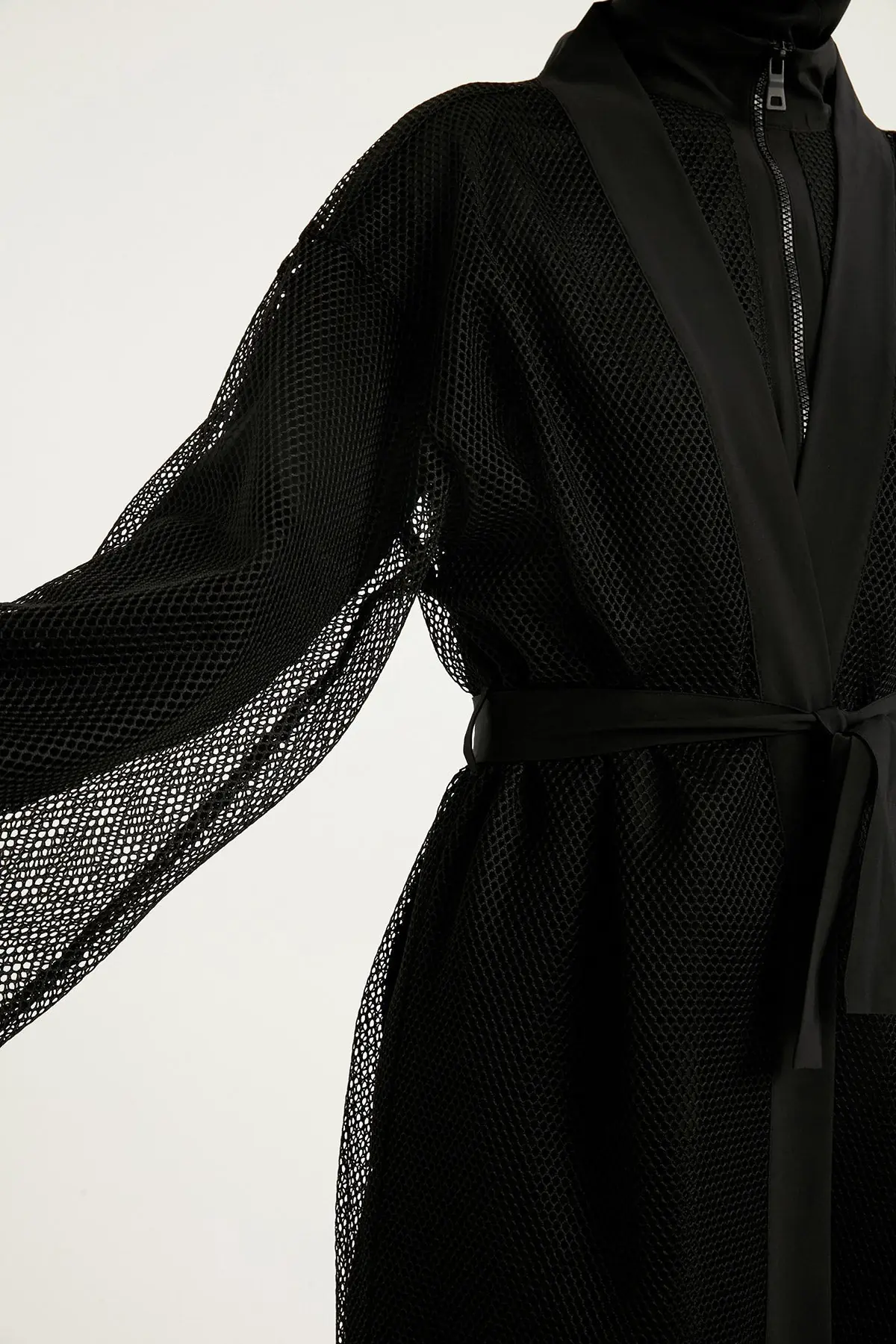 Black Full Coverage Mesh Kimono – Lightweight Islamic Beach Cover-Up P2501-1, photo 5