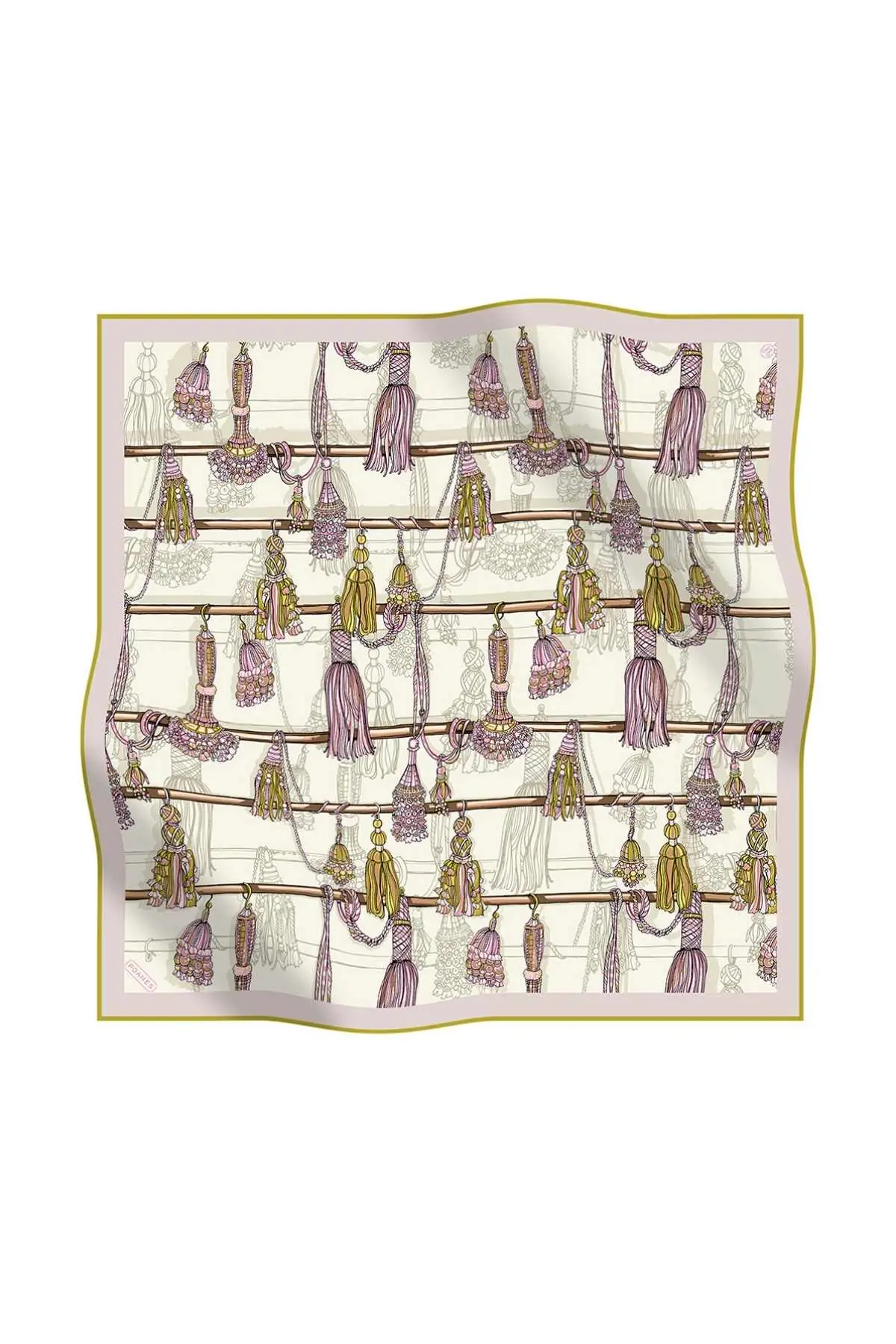 Poanes Tassel Print Twill Silk Scarf - Green