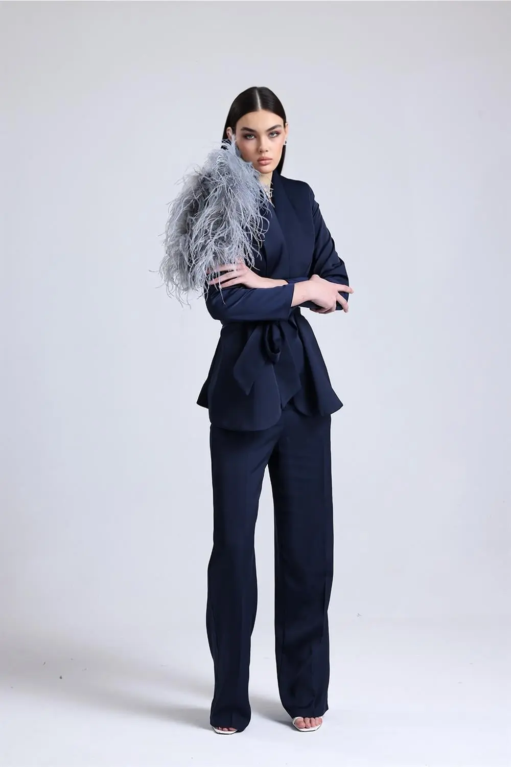 Luminara Ember Feather-Shoulder Set — Navy Blue, photo 3
