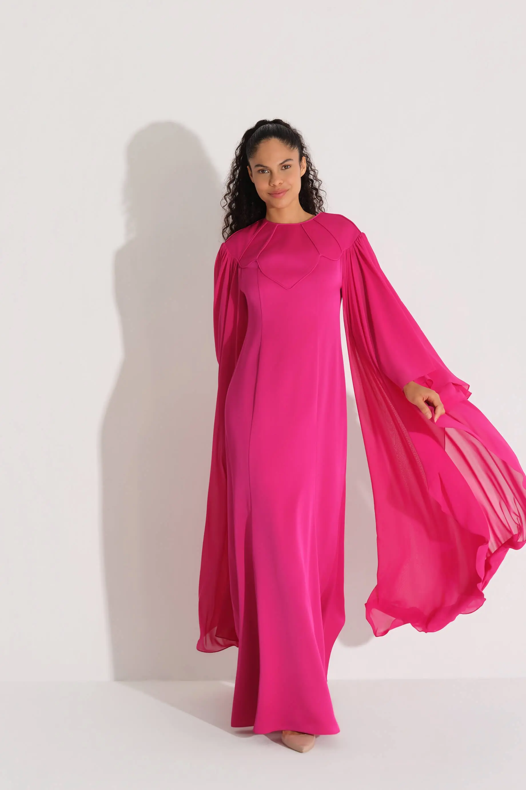 Piped Detail Chiffon Dress – Fuchsia, photo 4