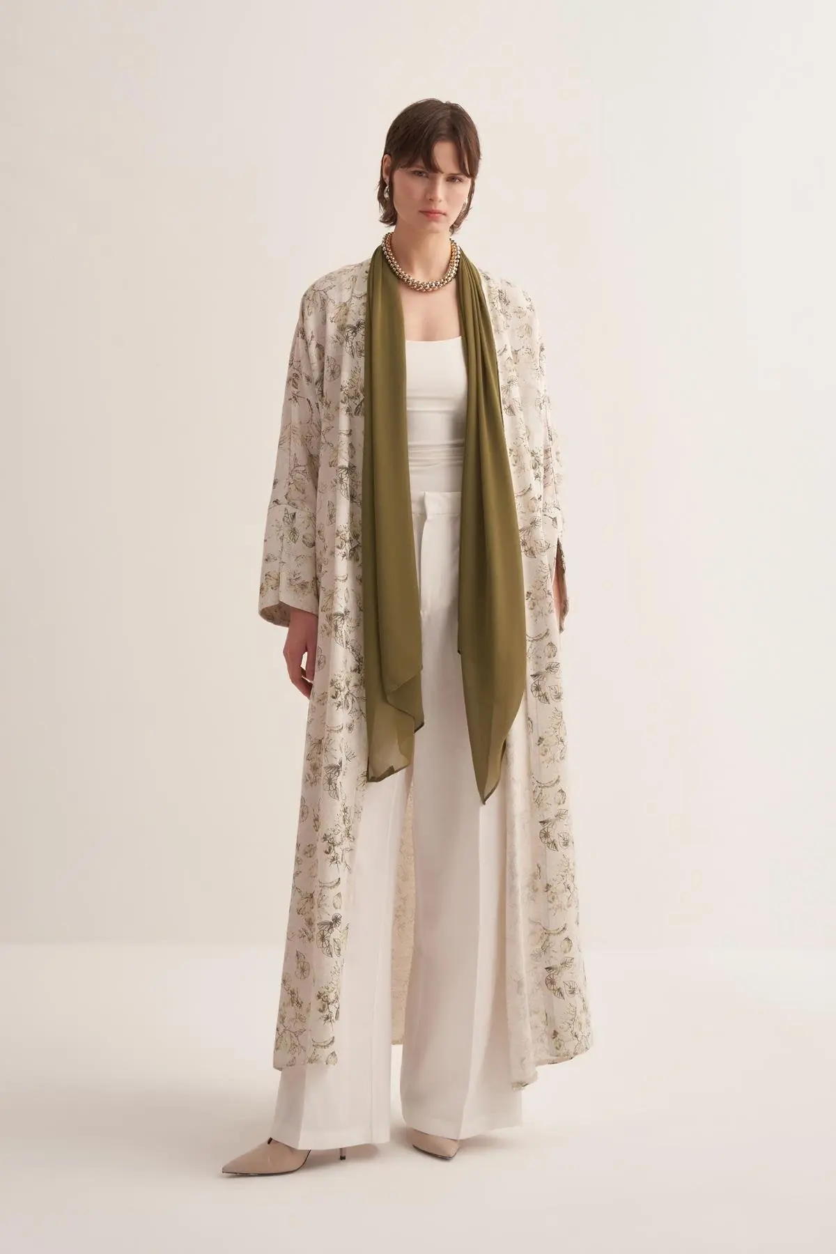 Liora Green Floral Print Abaya with Matching Scarf