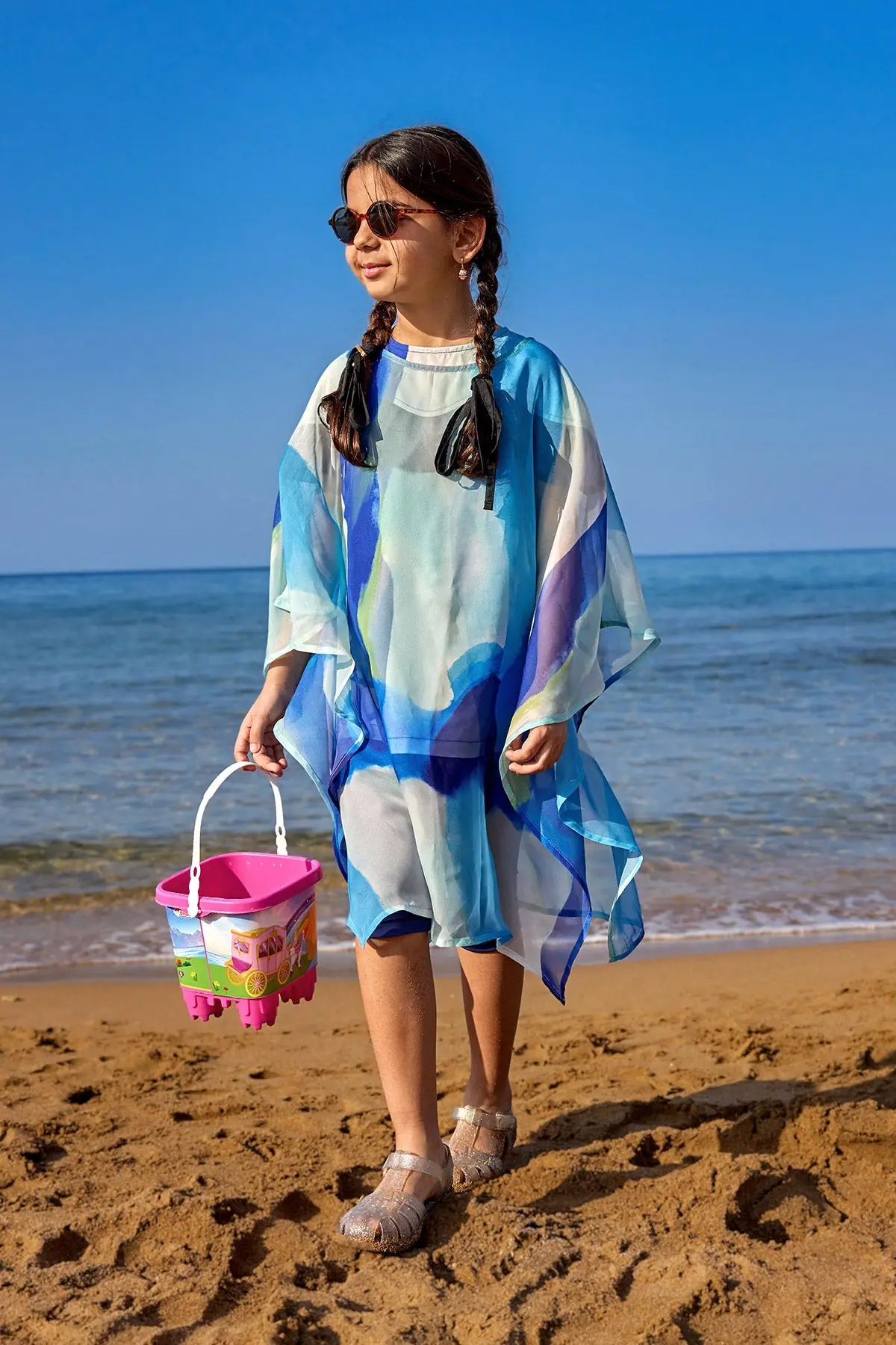 Marina Kids Beach Cover Up Chiffon Kimono - Blue, photo 3