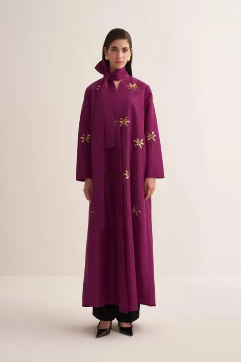 Glamor Embroidered Satin Abaya – Cherry