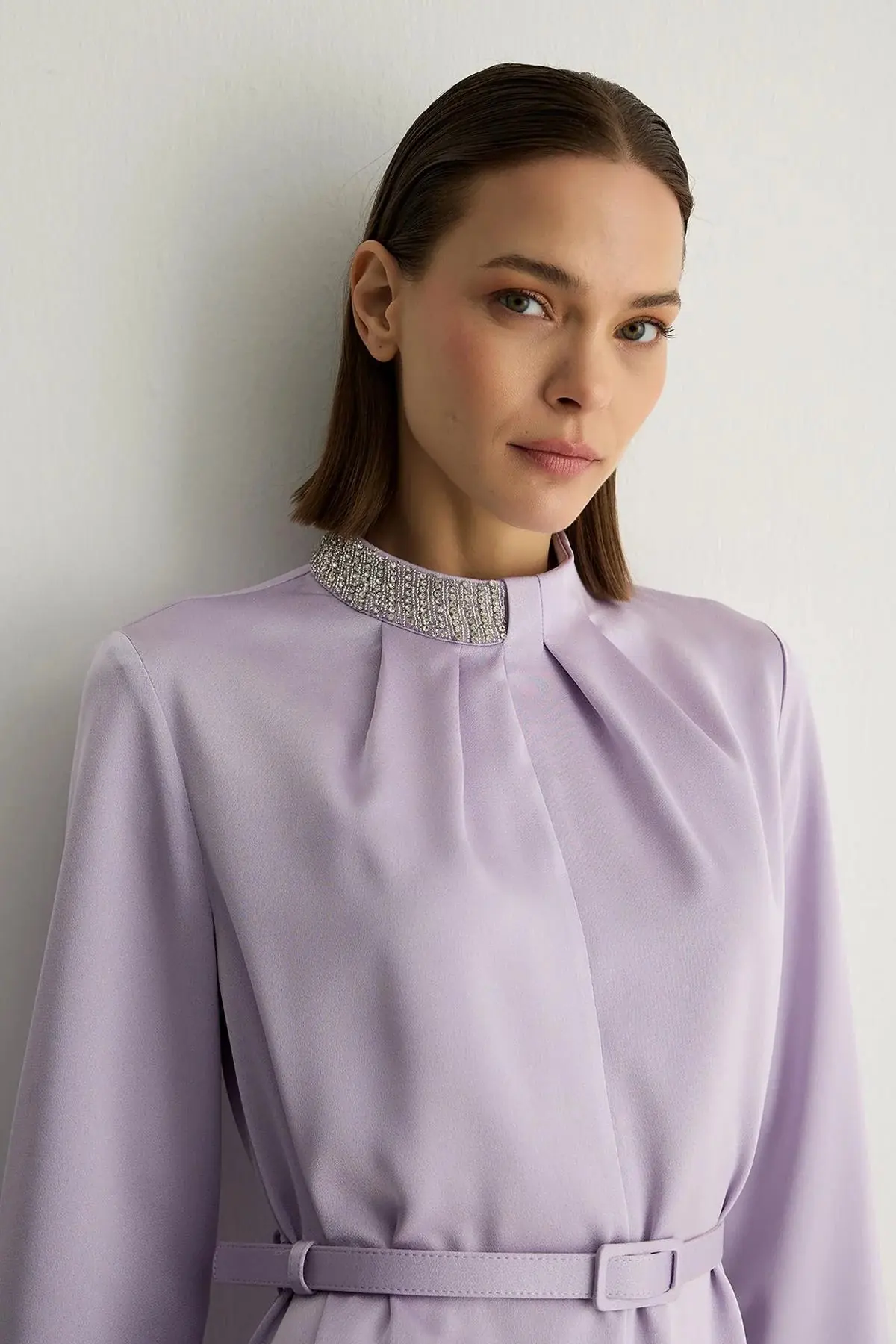 Lotus Embellished Collar Dress – Lilac, photo 2