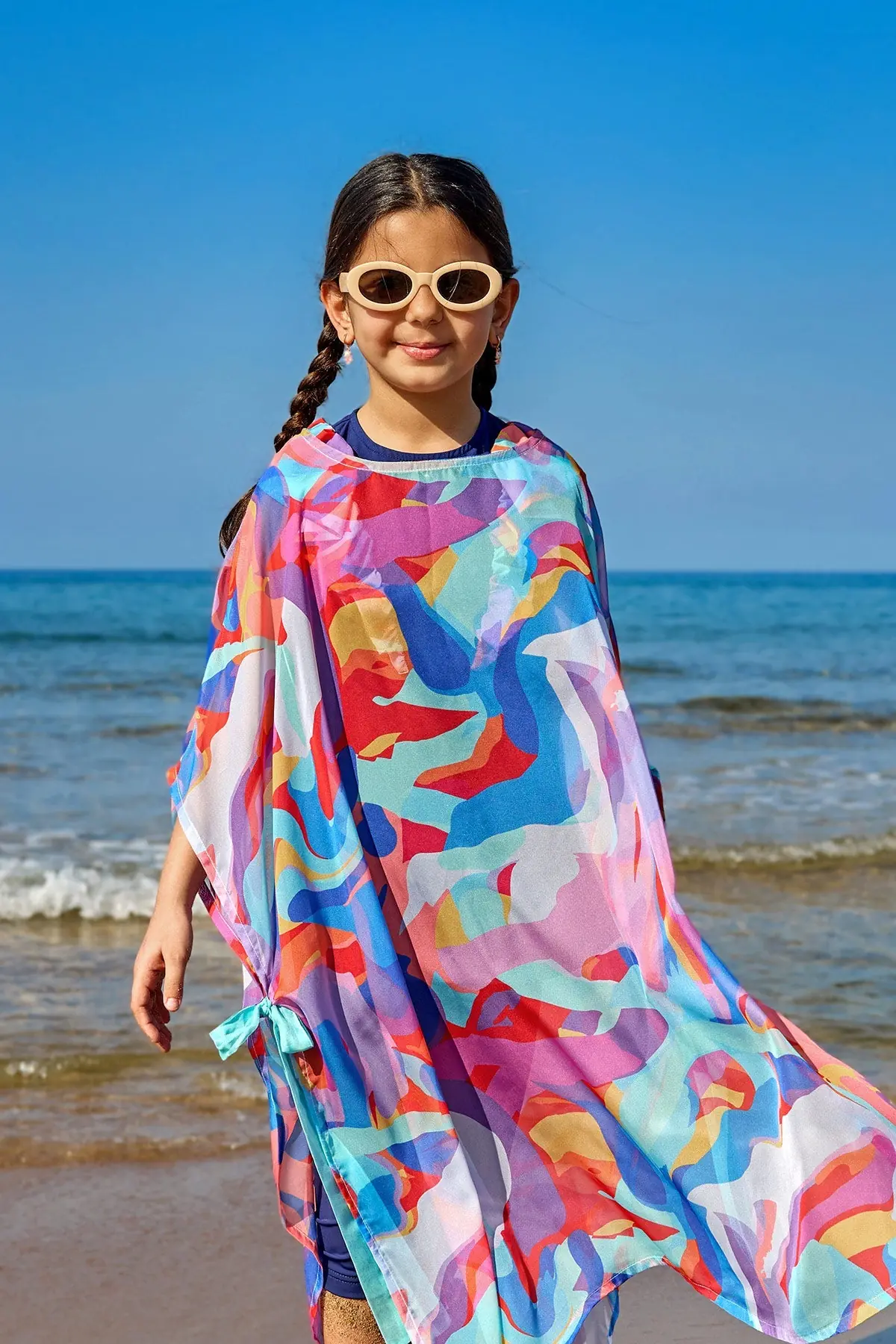 Marina Kids Beach Cover Up Chiffon Kimono for Girls - Colorful, photo 4