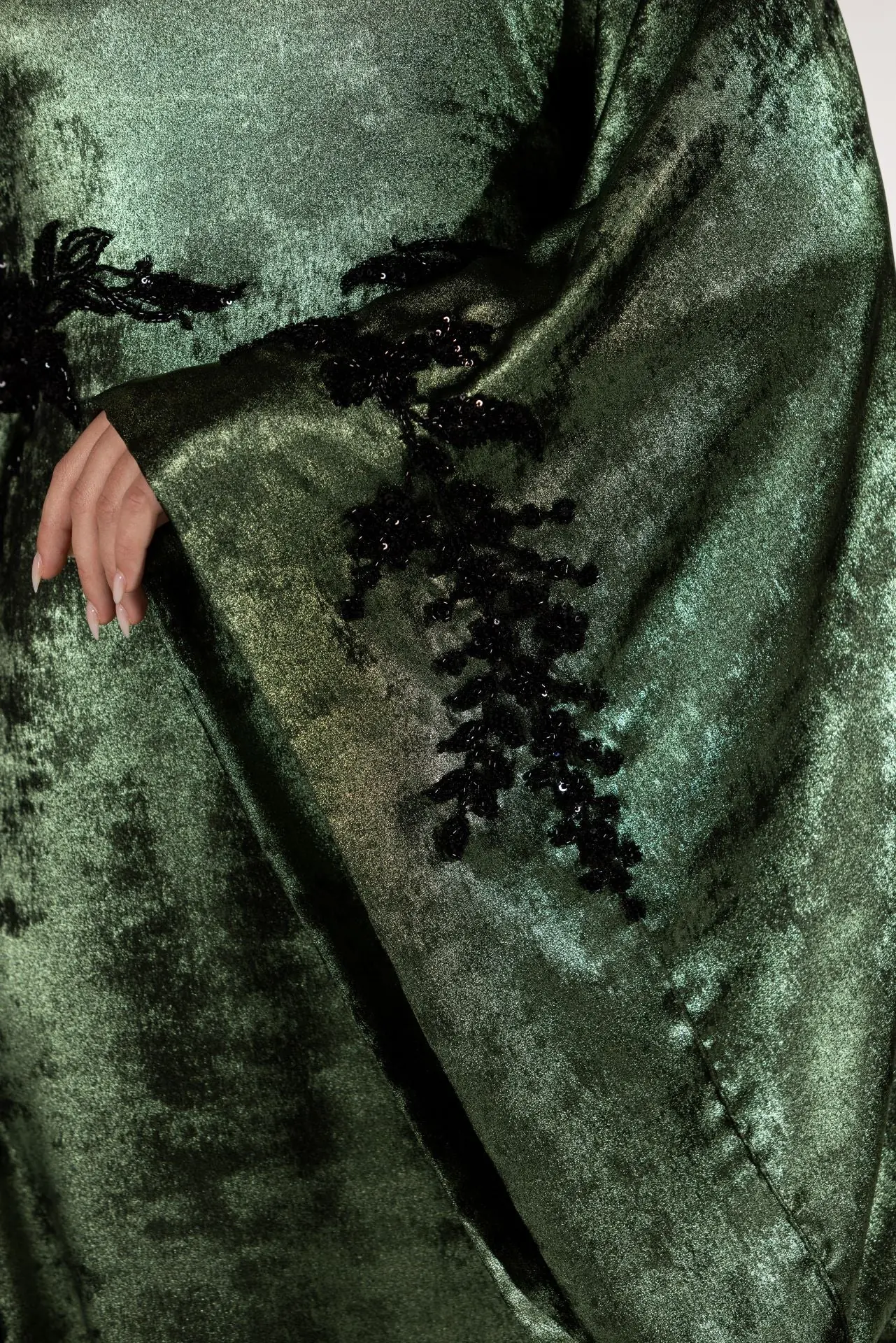 Starlit Mirage Embellished Abaya – Dark Green, photo 3