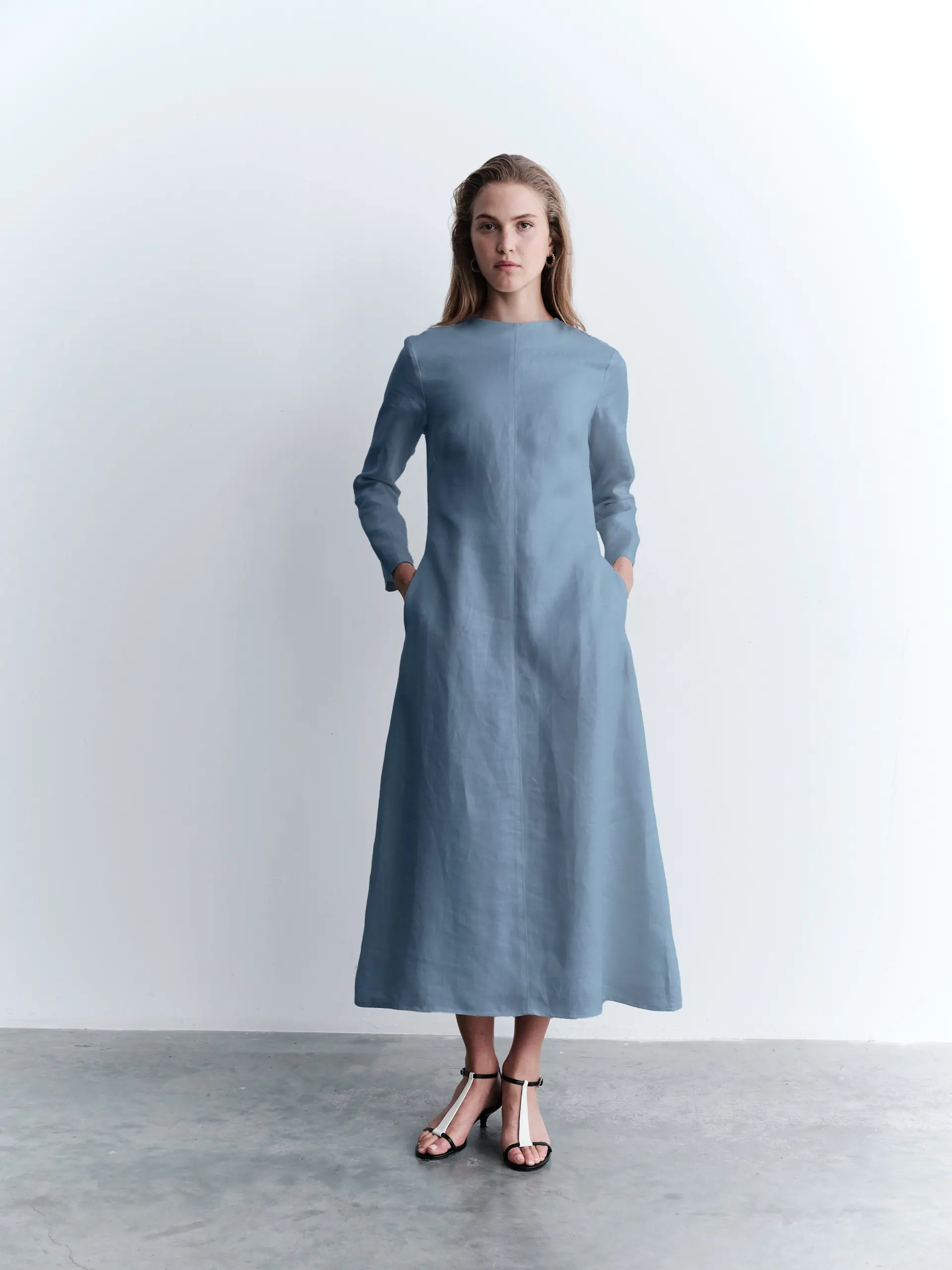 Front Seam Straight-Cut Dress – Blue, photo 4